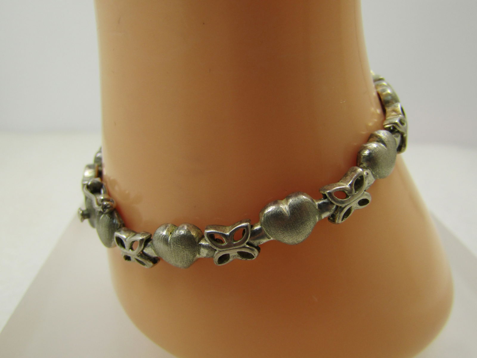 Vintage Sterling Heart & Butterfly Link Bracelet, 7", 1980's-1990's - 3