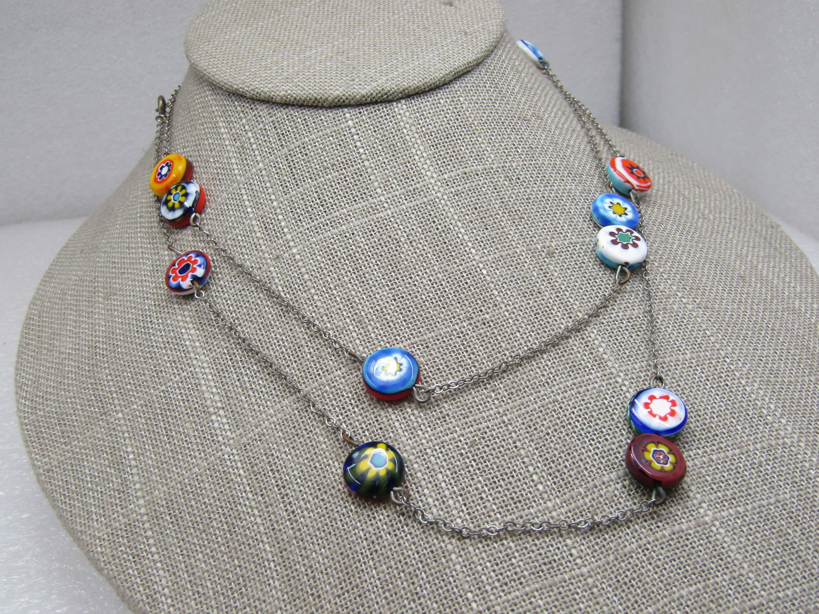 Vintage Glass Floral Beaded Necklace, 32", 1960's-1970's. - 3