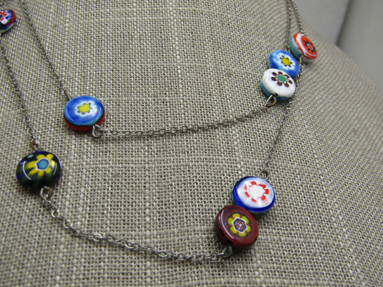 Vintage Glass Floral Beaded Necklace, 32", 1960's-1970's. - 4