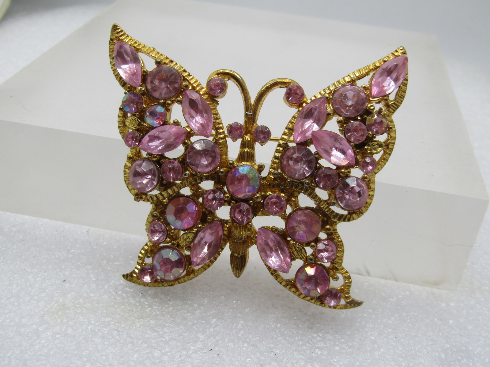 Vintage Pink Rhinestone Butterfly Brooch, 1960's-1970's - 3