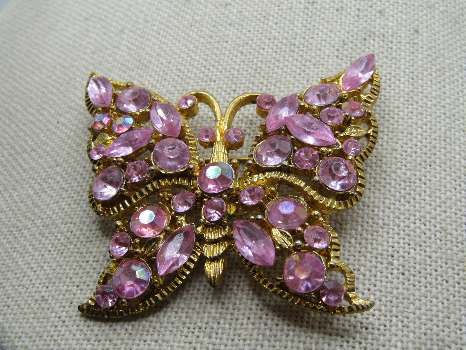 Vintage Pink Rhinestone Butterfly Brooch, 1960's-1970's - 5