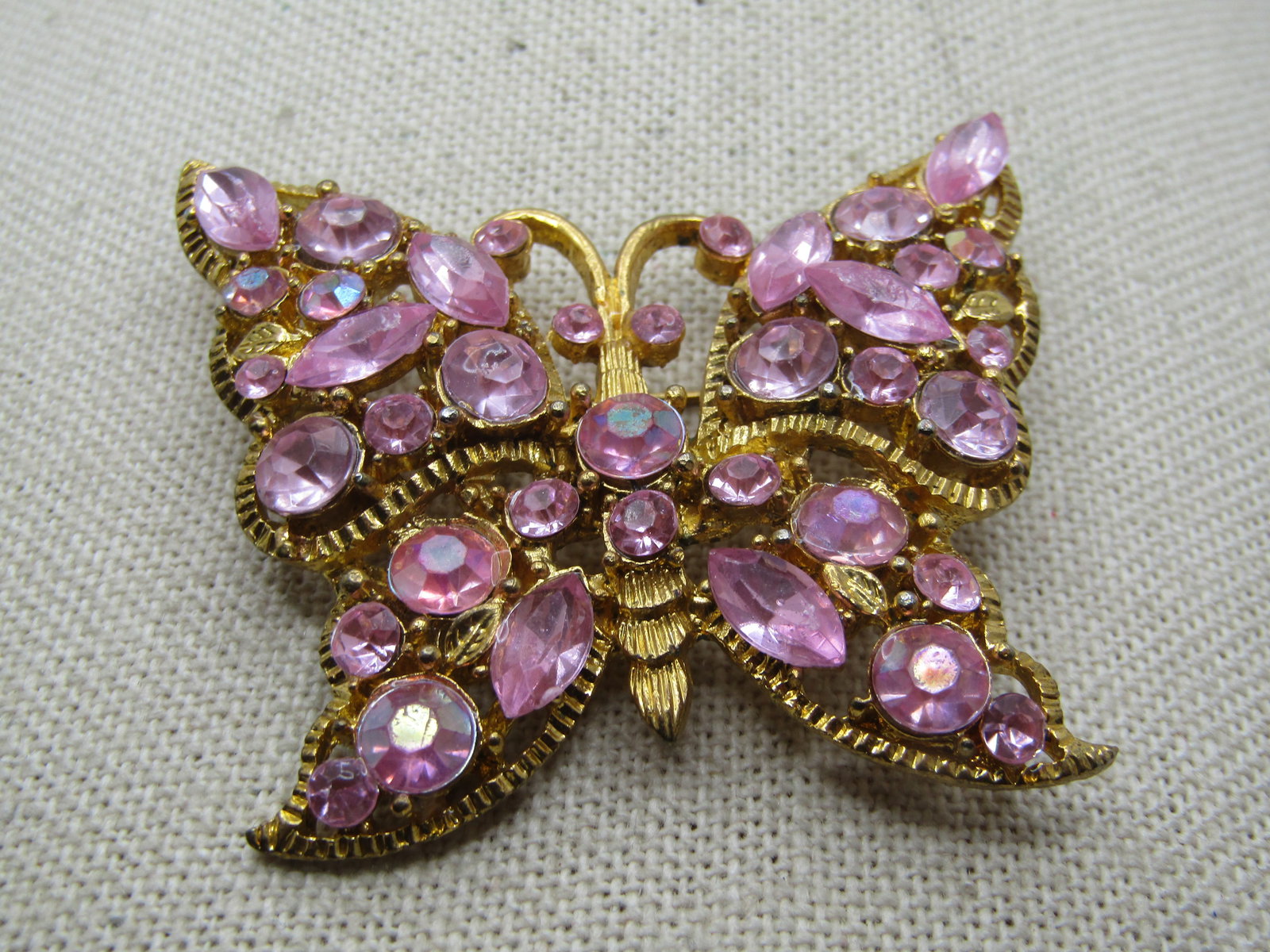 Vintage Pink Rhinestone Butterfly Brooch, 1960's-1970's - 6