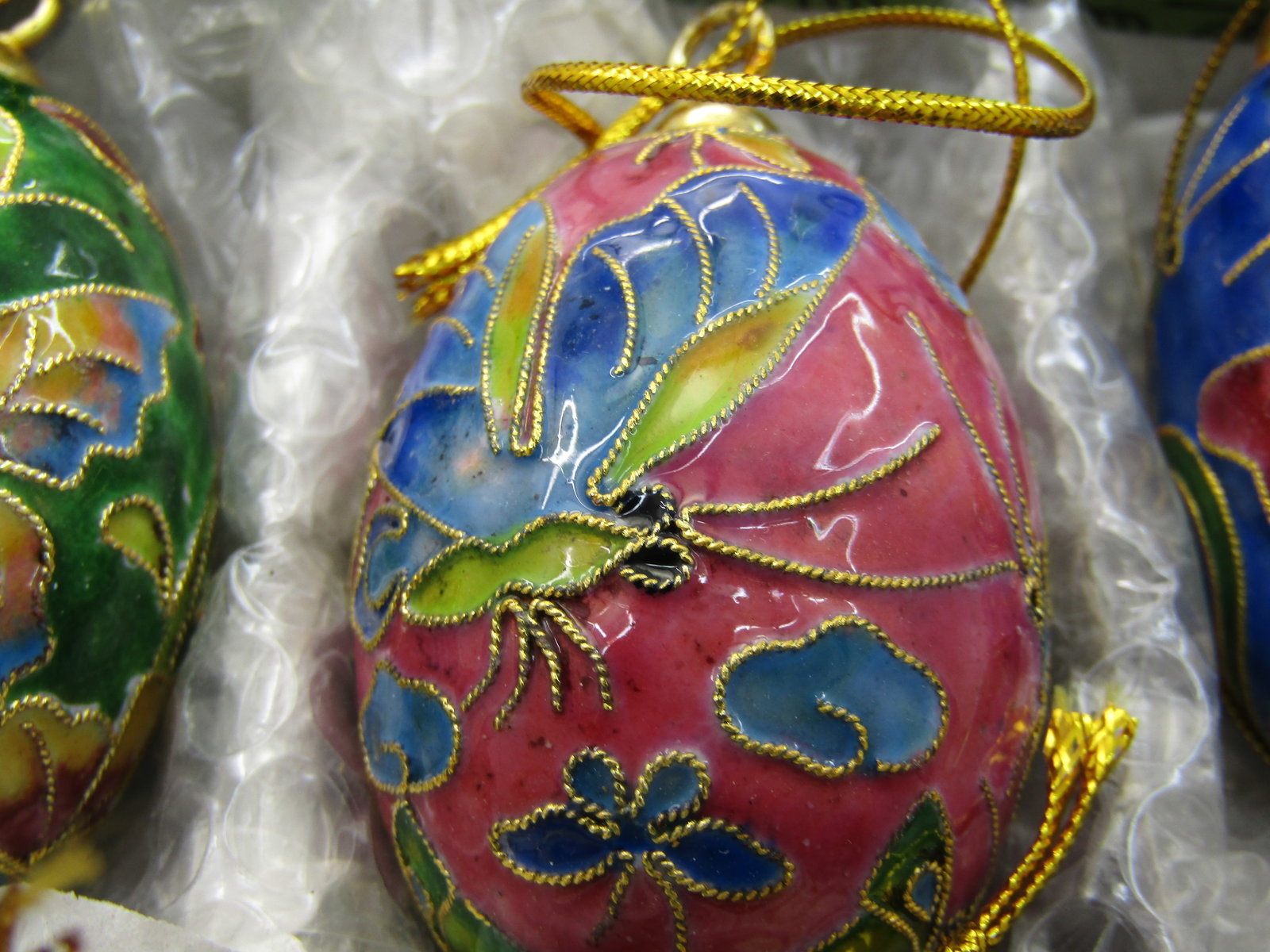 Cloisonne Eggs Set of Six, Boxed, 2", Floral, butterfly - 6