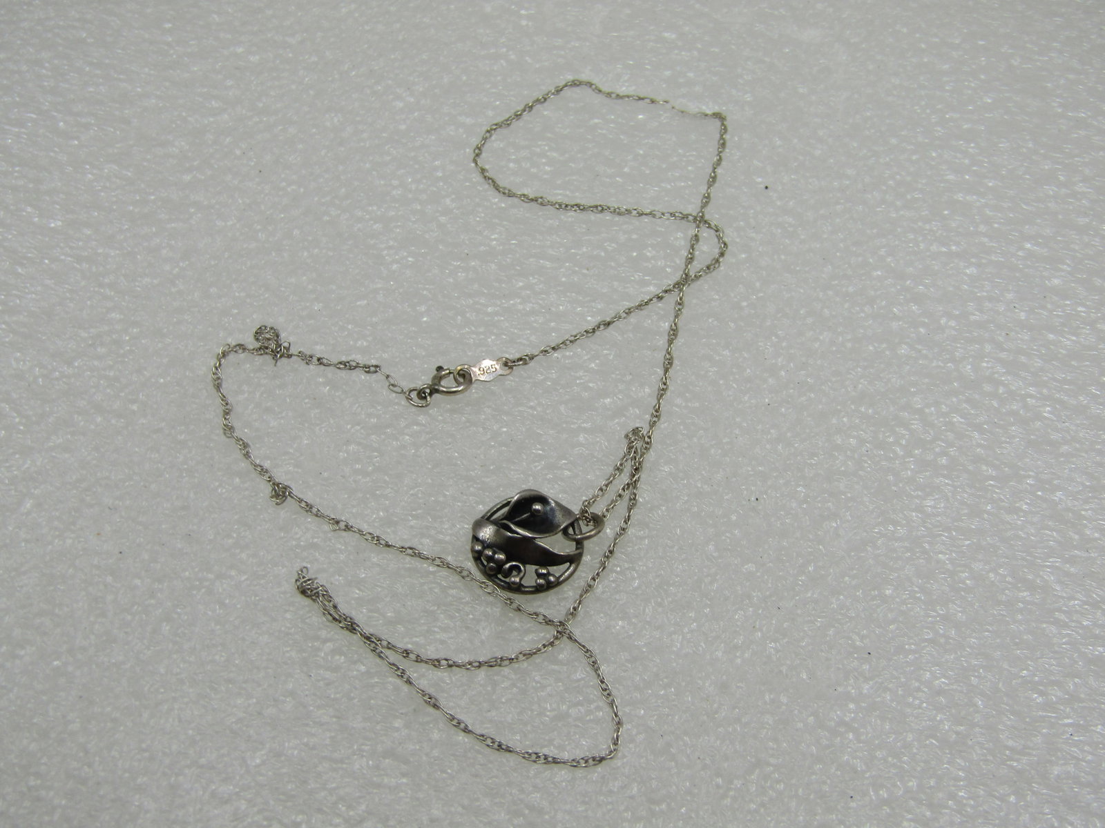 Vintage Sterling Calla Lily Necklace, 18"m 1mm Rope Chain - 5