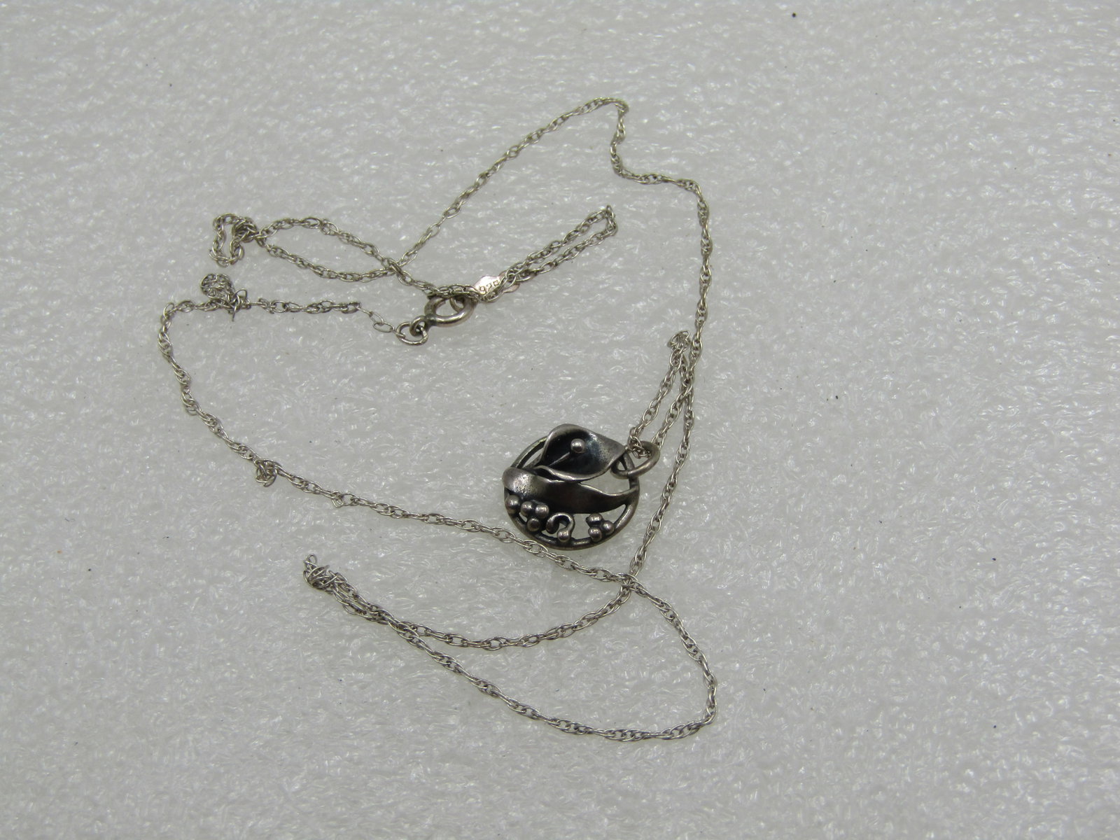 Vintage Sterling Calla Lily Necklace, 18"m 1mm Rope Chain - 6