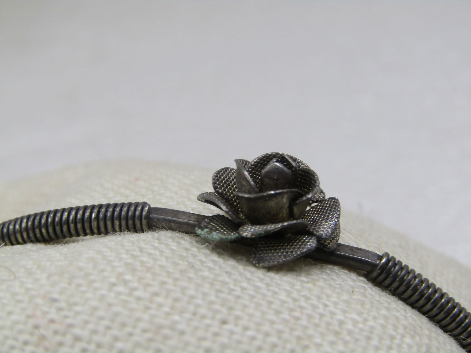 Vintage Silver Tone Rose Blossom Cuff Bracelet 6" - 3