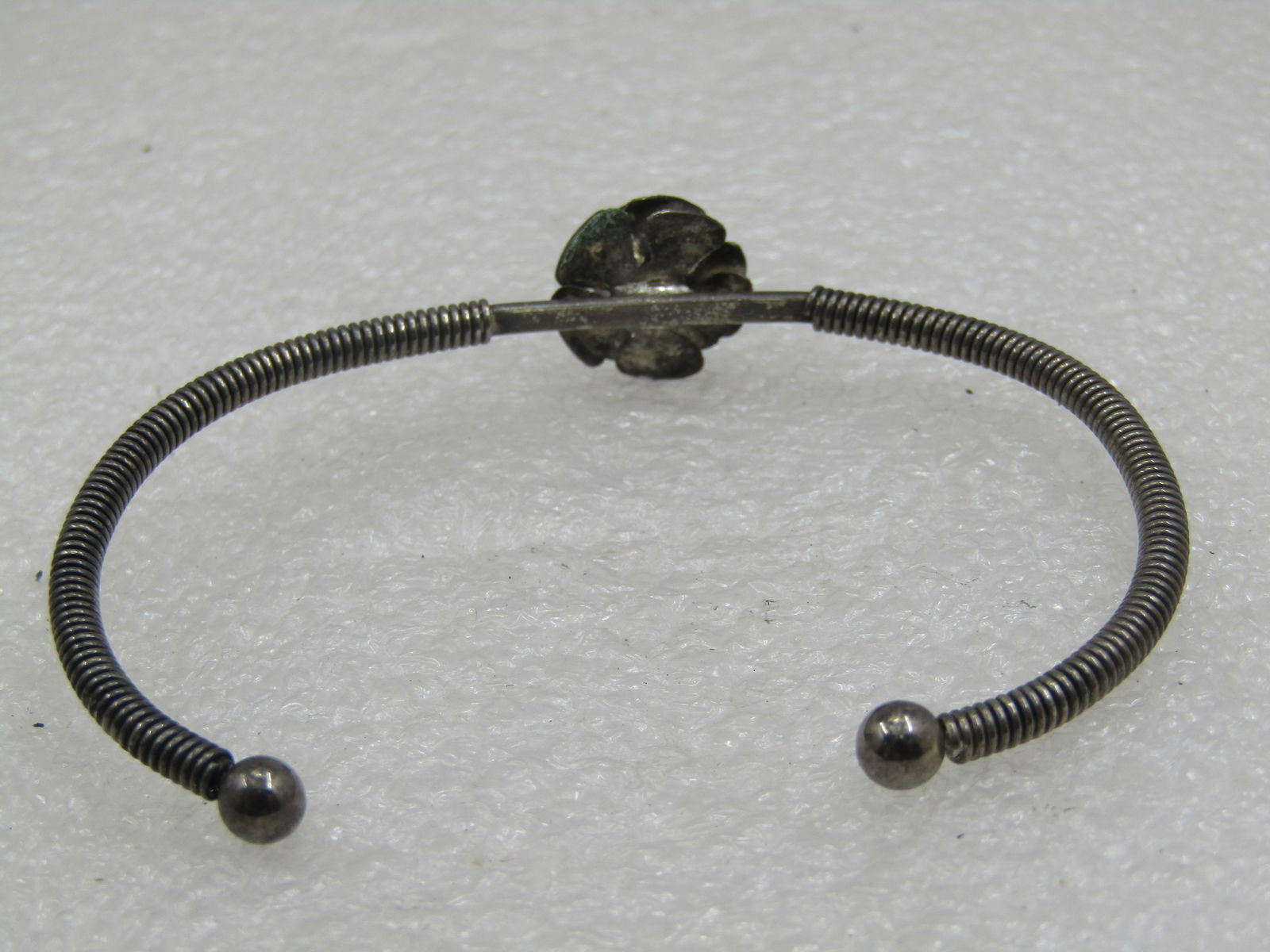 Vintage Silver Tone Rose Blossom Cuff Bracelet 6" - 4