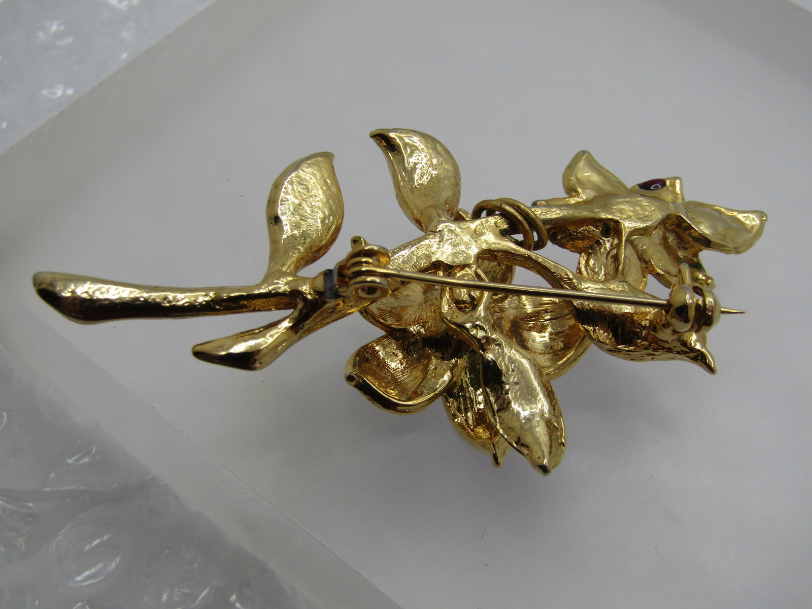 Vintage Purple & Green Enameled Floral Stem Brooch, with Rhinestones - 6