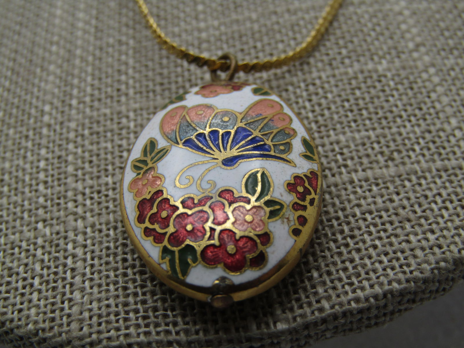 Vintage Cloisonne Butterfly Necklace, 17", 1970's - 2