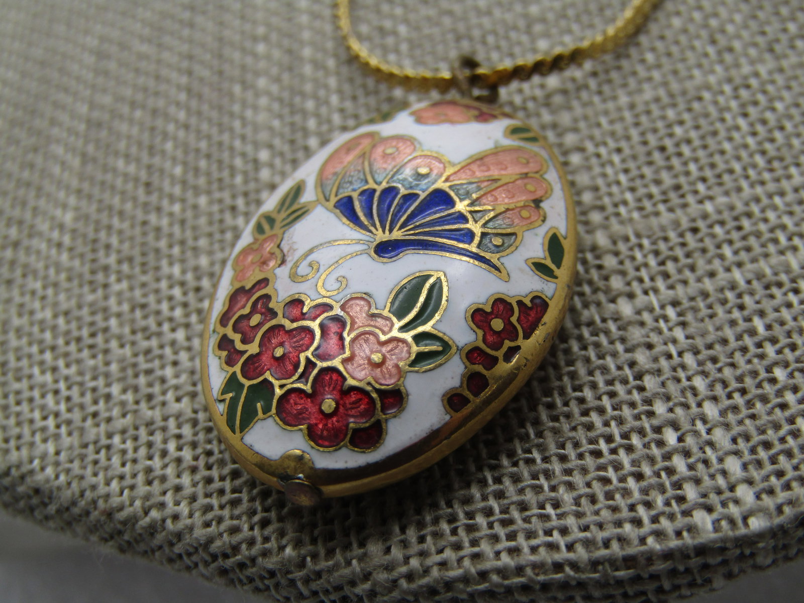 Vintage Cloisonne Butterfly Necklace, 17", 1970's - 3