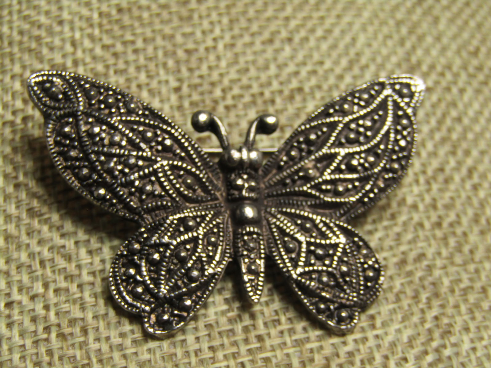 Vintage Butterfly Faux Marcasite Brooch, 1970's-1980's - 2