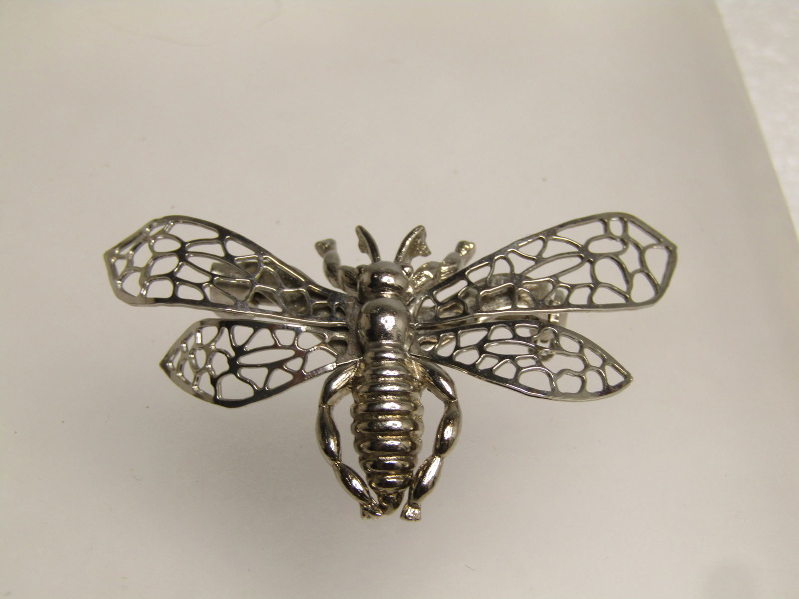 Vintage Silver Tone Bee/Wasp Brooch, 1960's-1970's, Large - 2