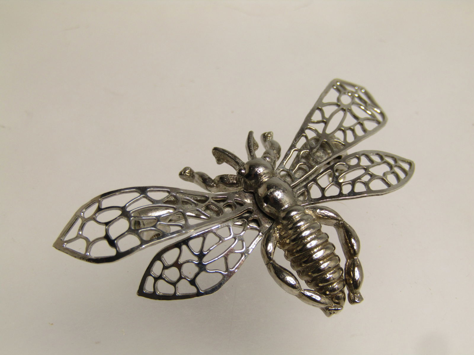 Vintage Silver Tone Bee/Wasp Brooch, 1960's-1970's, Large - 3