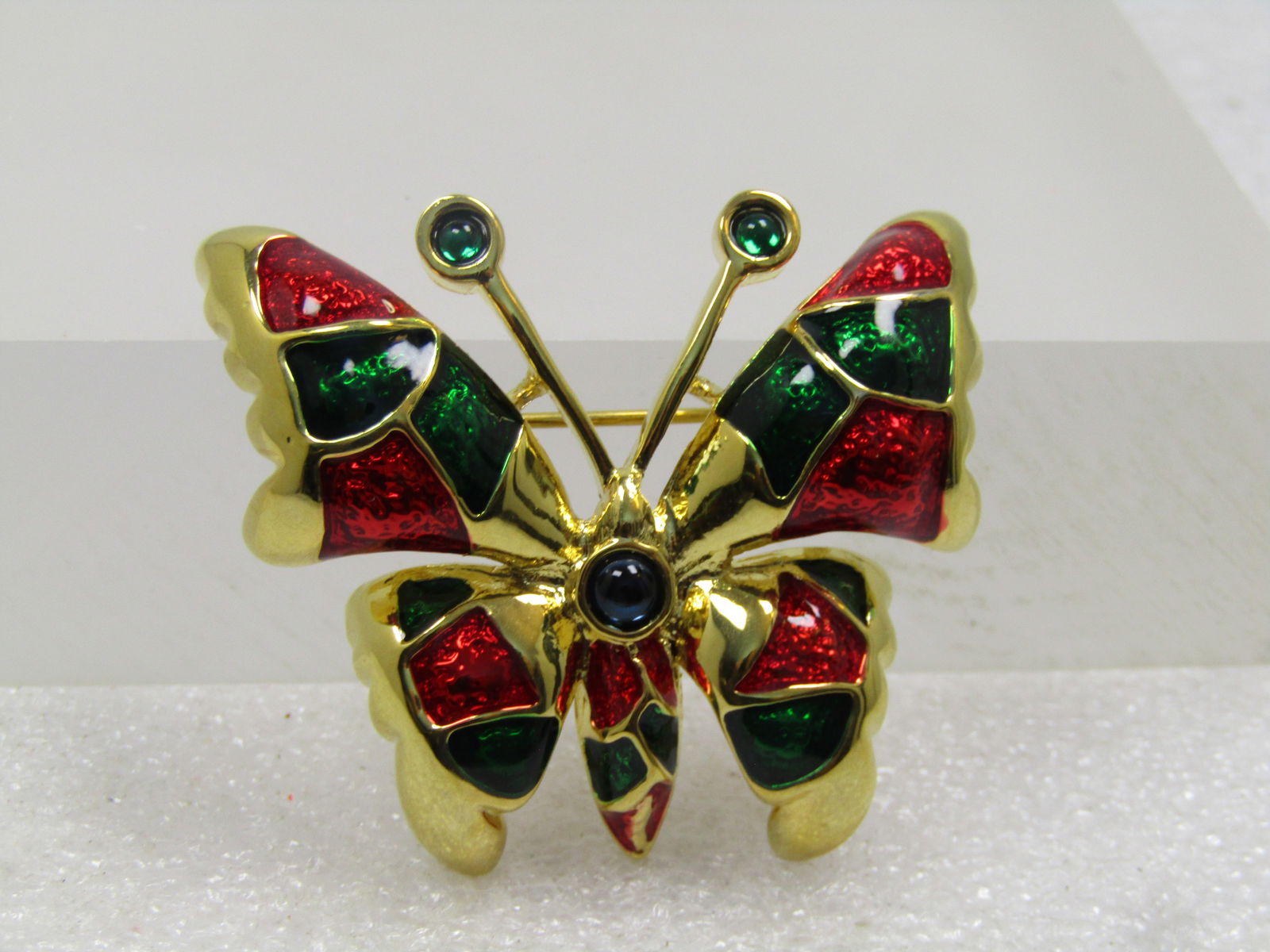 Vintage Enameled Butterfly Brooch, Blue stone, 1980's - 2