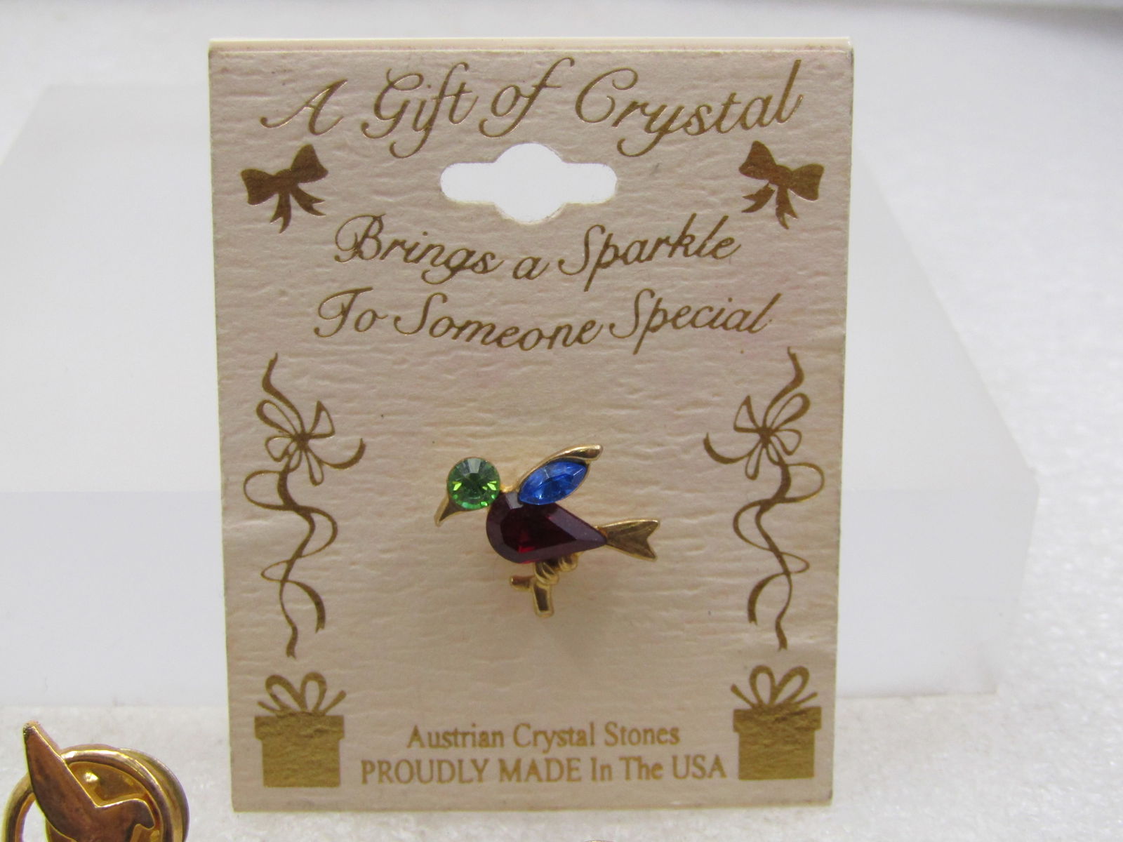 3 Vintage Bird Tack Pins, Crystal & Gold Tone, 1980's-1990's - 2