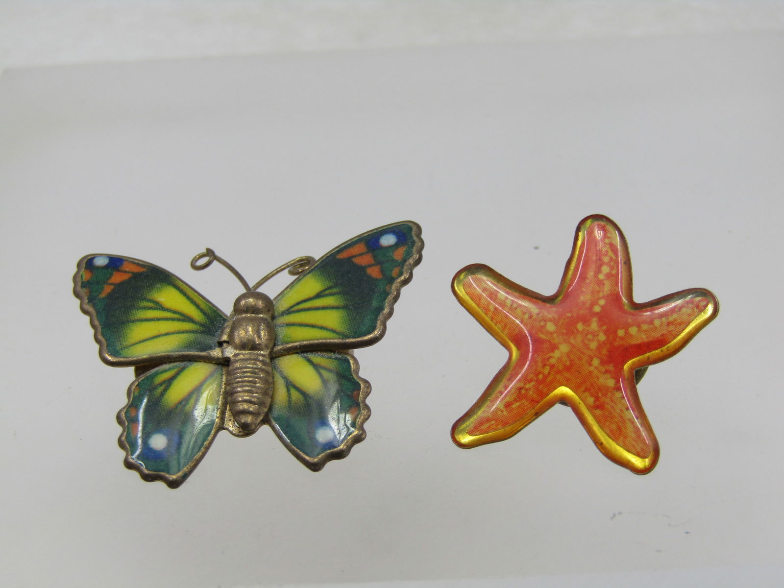 Vintage Enameled Butterfly Brooch & Star Fish Tack Pin - 2