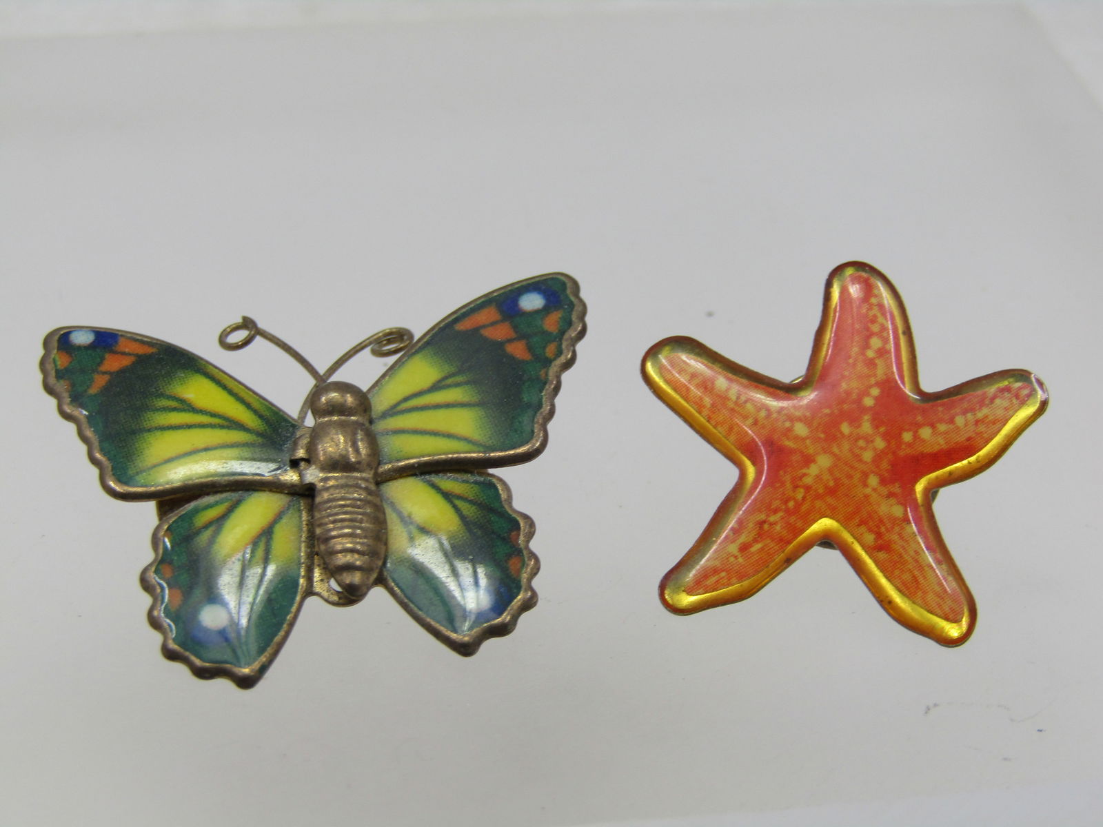 Vintage Enameled Butterfly Brooch & Star Fish Tack Pin - 3