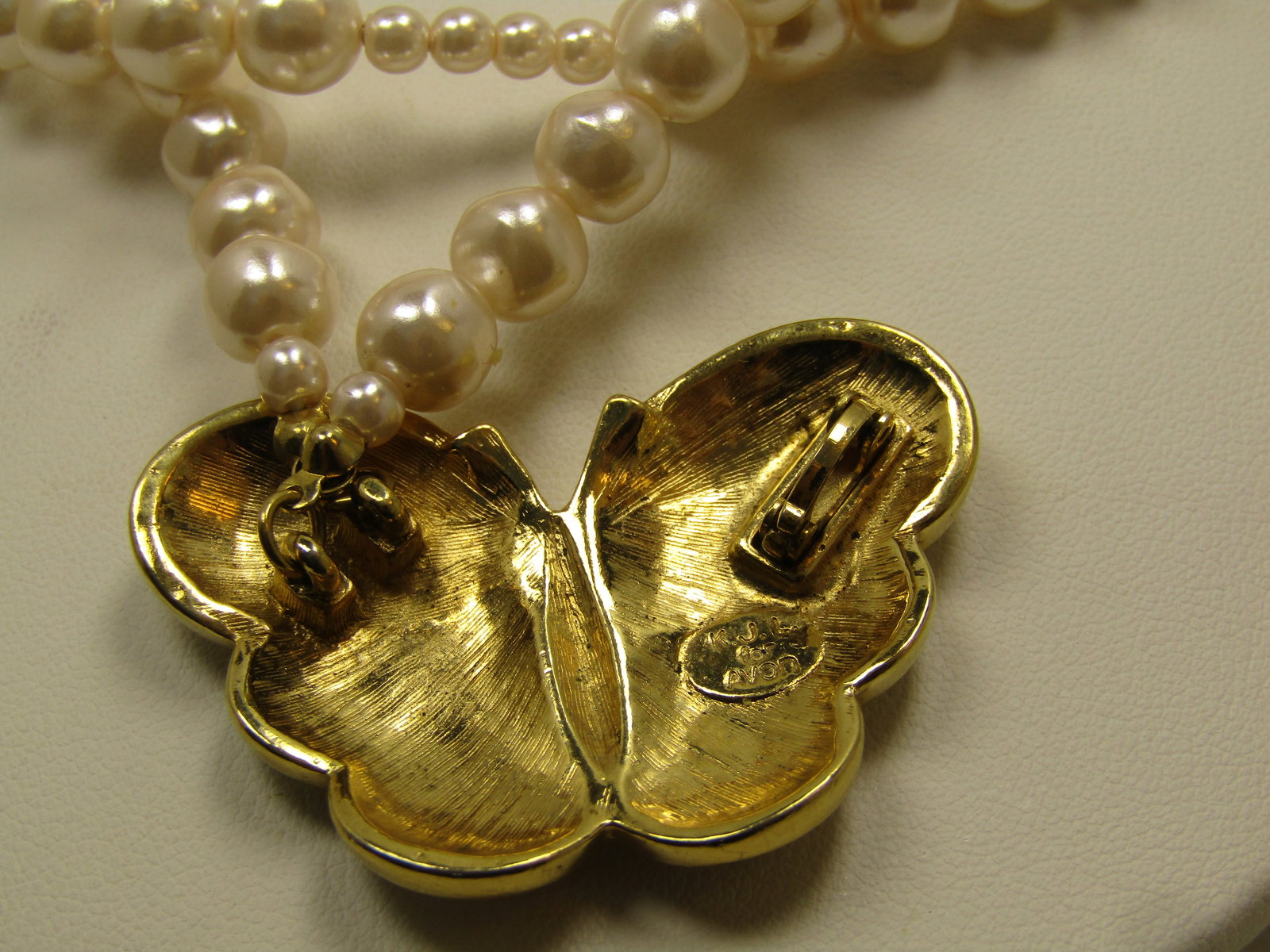 Vintage KJL Enameled Butterfly Pearl Necklace, for Avon, 34", 1980's-1990's - 4