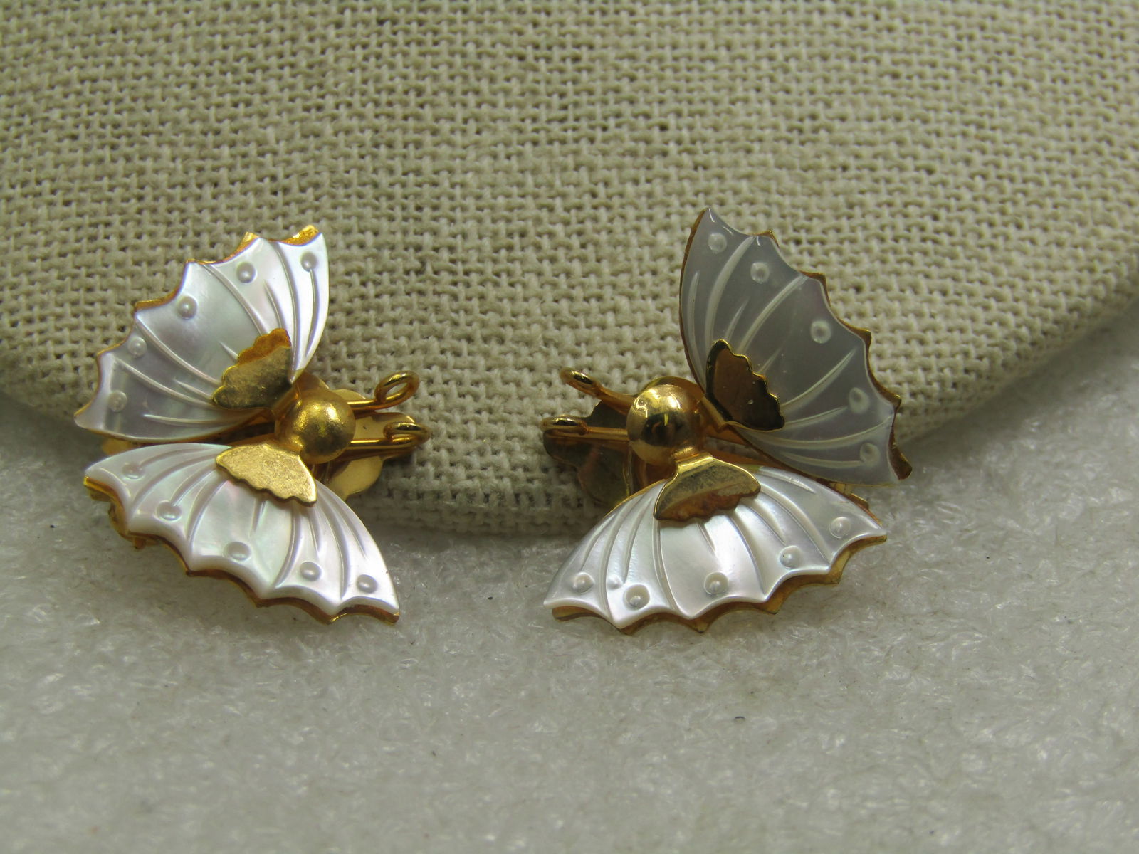 Vintage Mother-of-Pearl Butterfly Earrings, Clip, 1" - 2