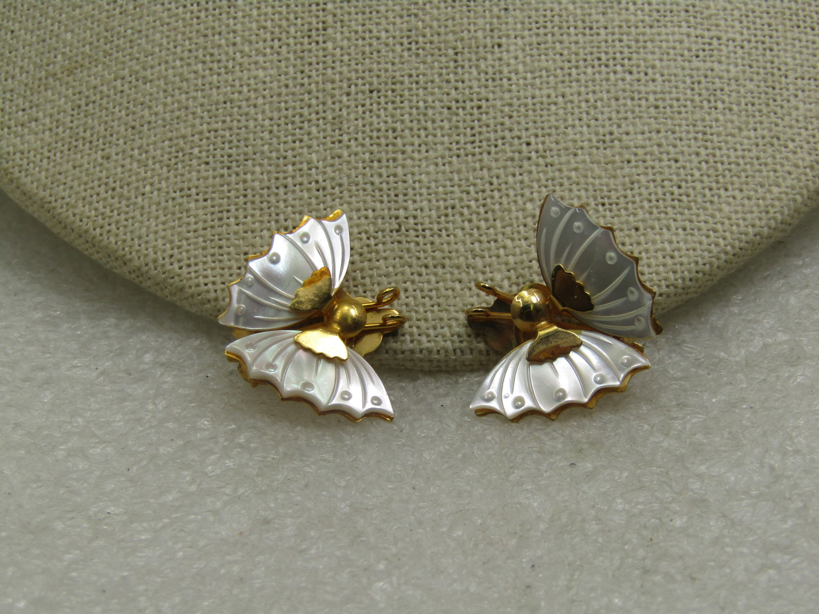Vintage Mother-of-Pearl Butterfly Earrings, Clip, 1" - 3