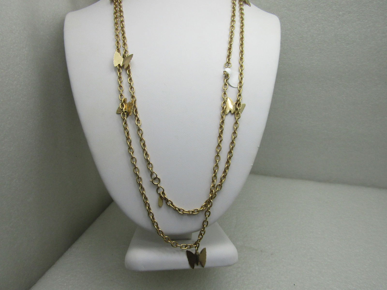 Vintage Sarah Coventry Gold Tone Butterfly Necklace 50" - 2