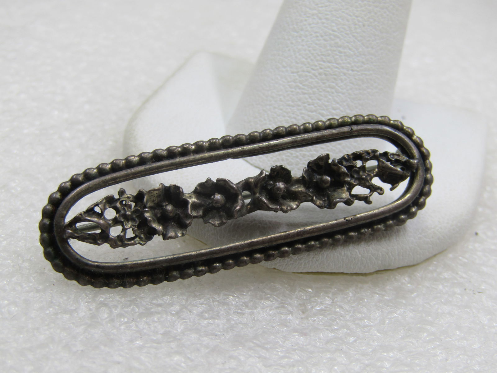 Vintage Beau Sterling Floral Bar Brooch, 2", 1940's - 2