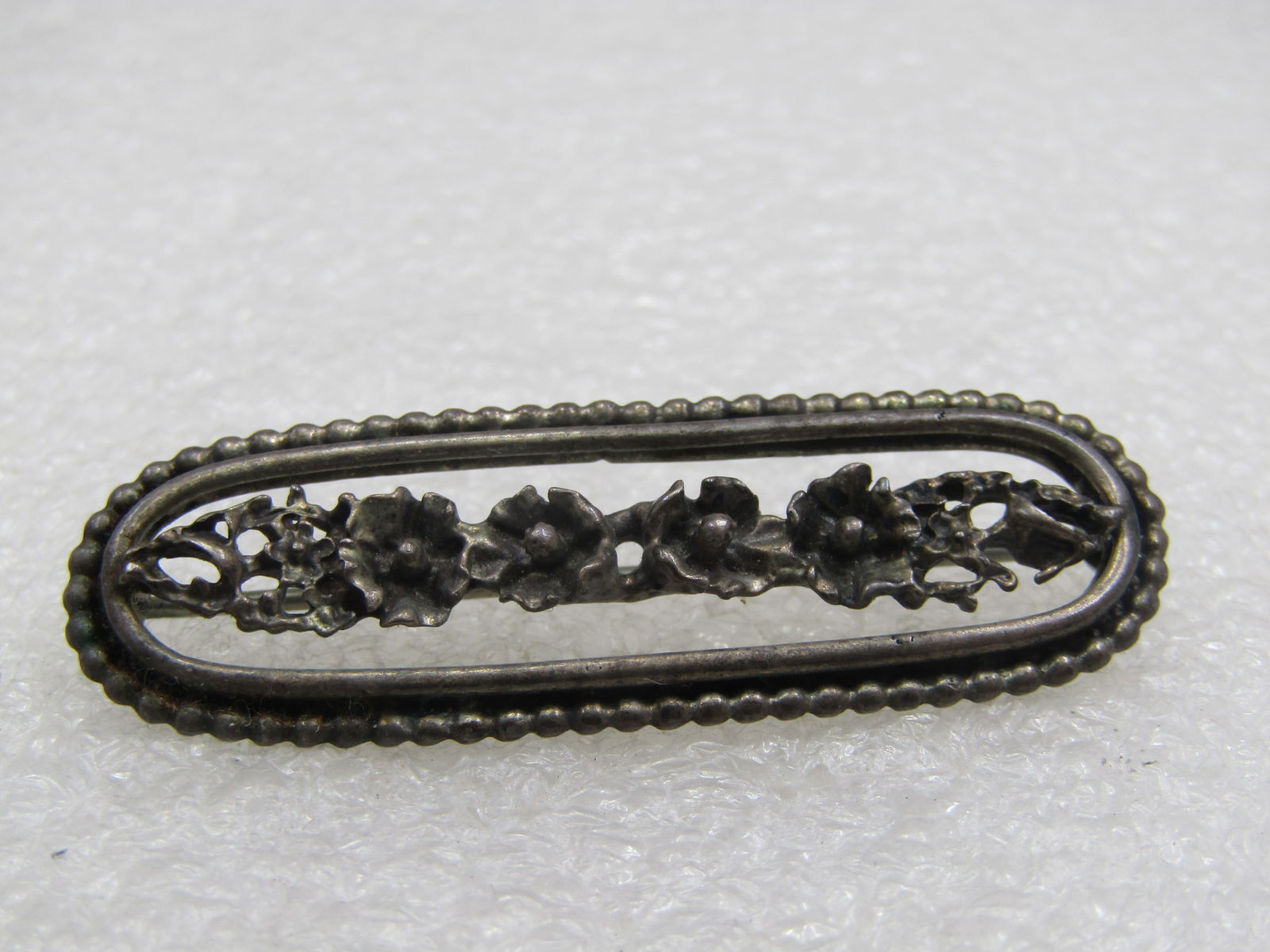 Vintage Beau Sterling Floral Bar Brooch, 2", 1940's - 3