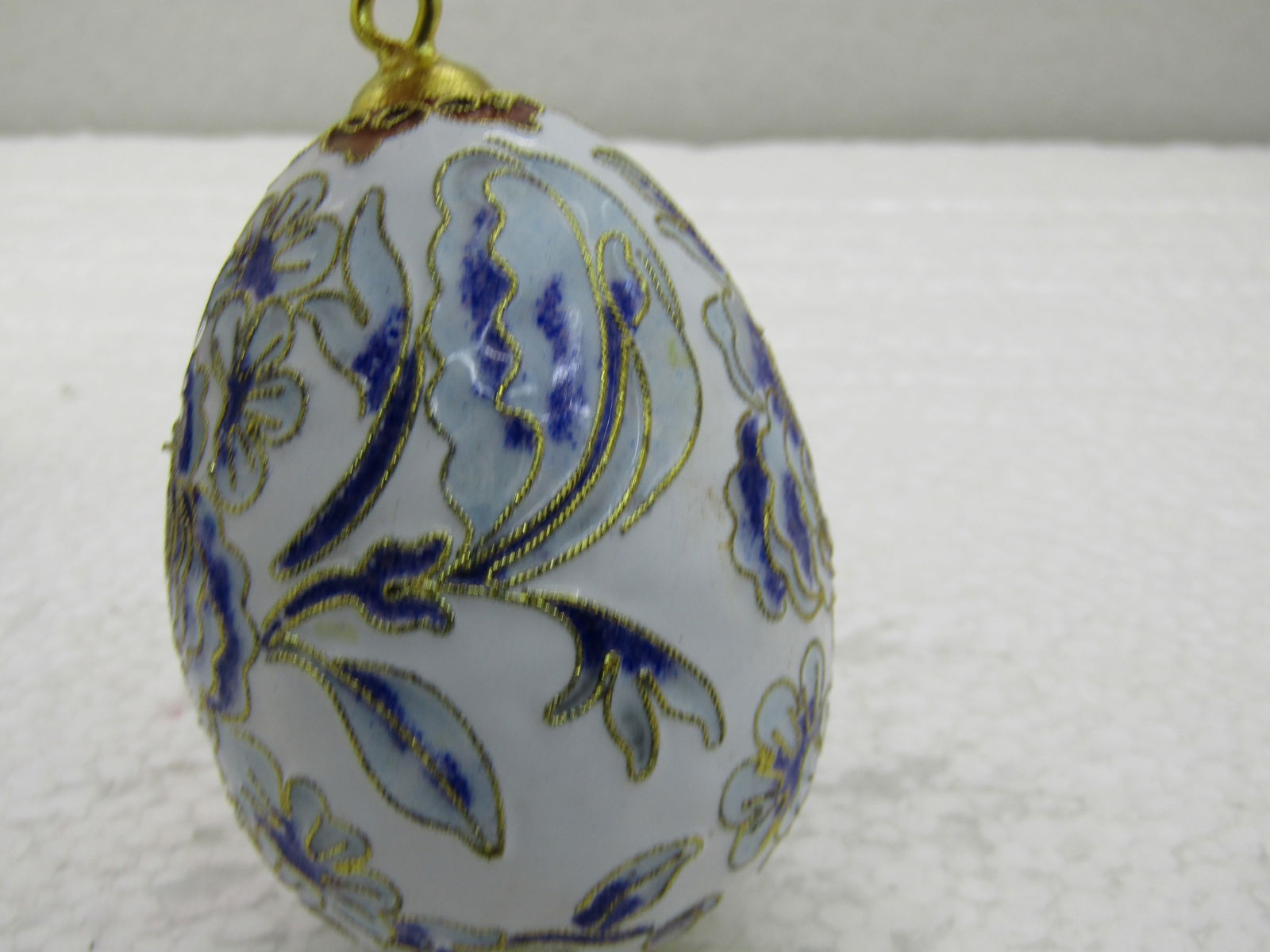 Cloissonne Blue & White Floral Egg, 2.5" Tall - 3