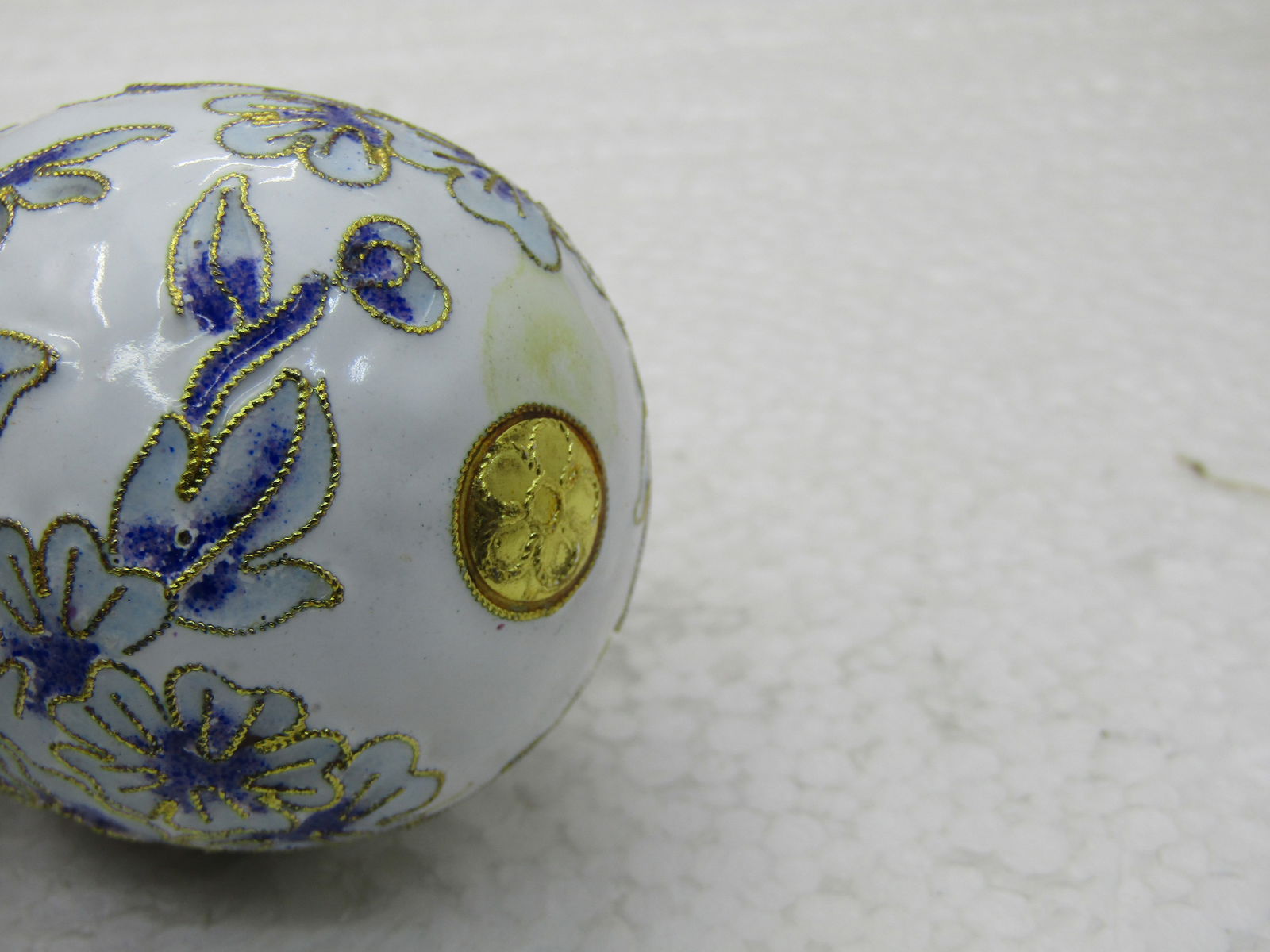 Cloissonne Blue & White Floral Egg, 2.5" Tall - 4
