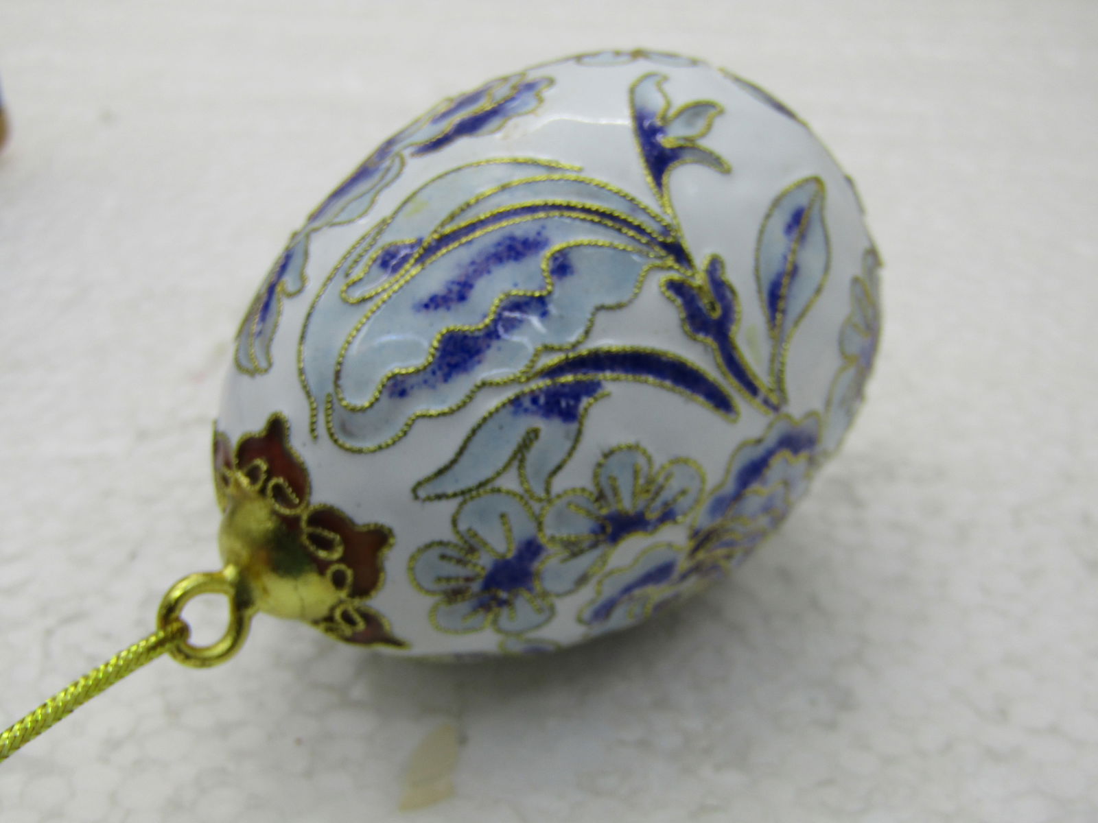 Cloissonne Blue & White Floral Egg, 2.5" Tall - 5