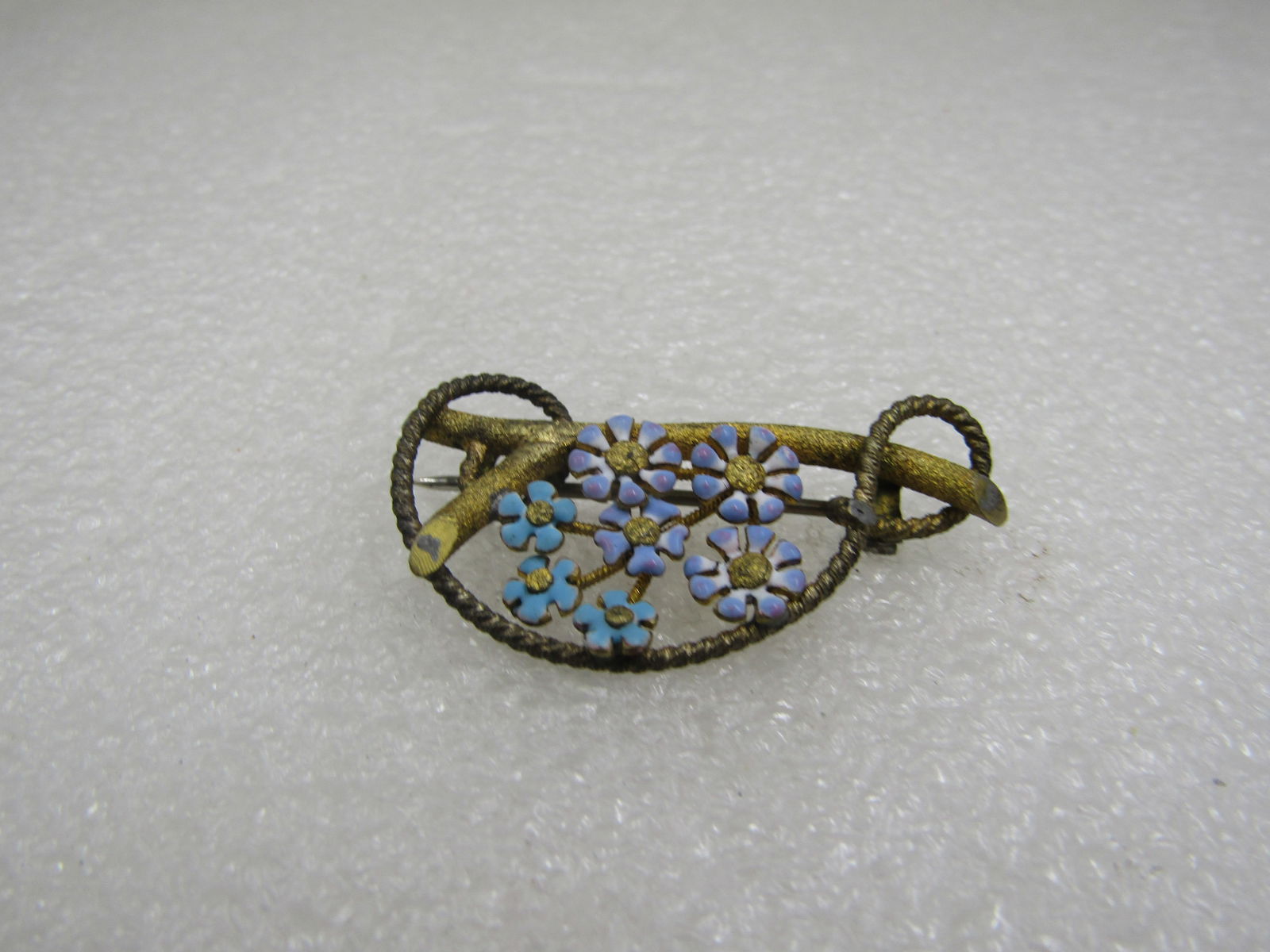 Antique Enameled Forget-me-Not Brooch, Early 1900's, C-Clasp - 2
