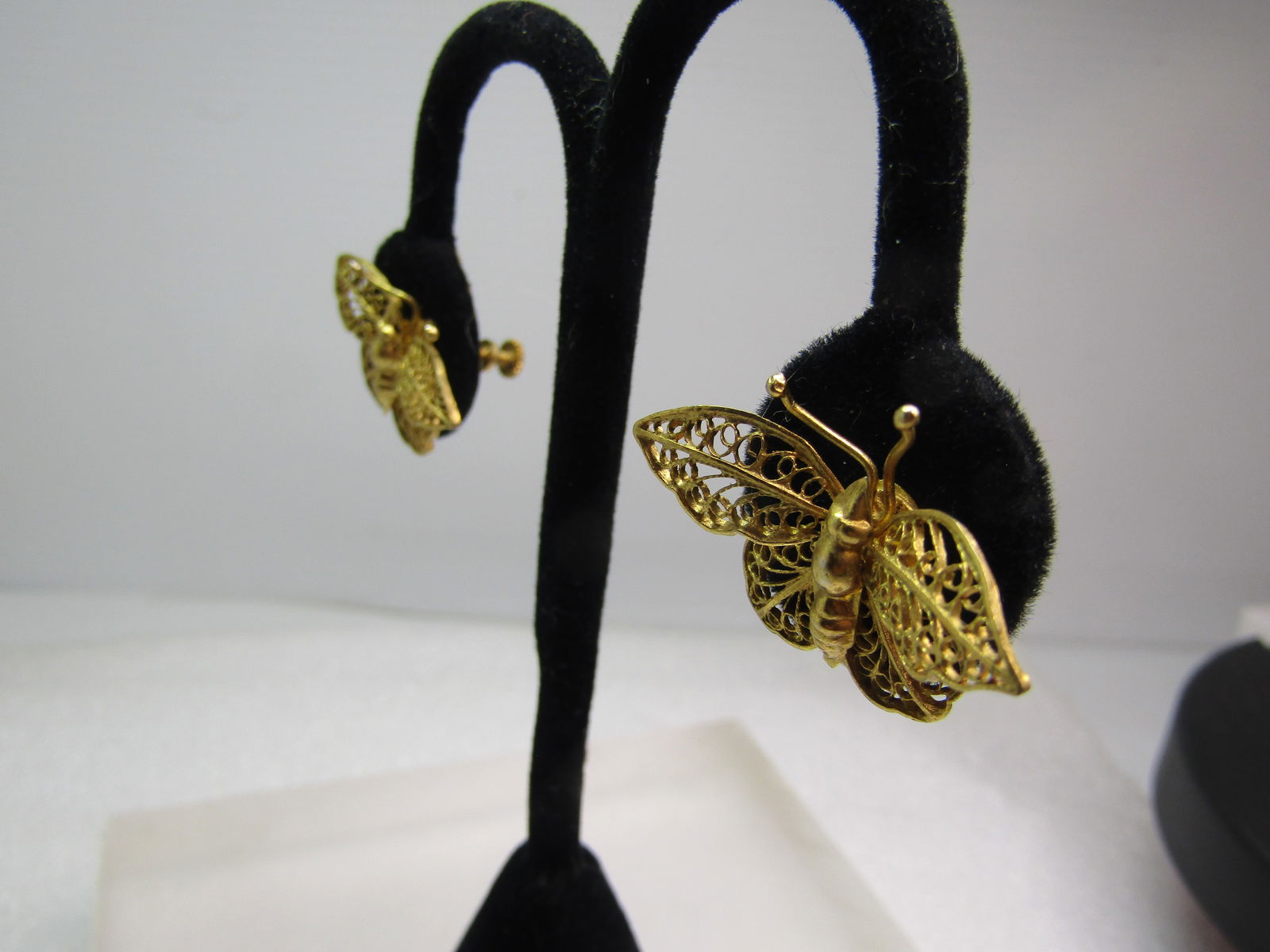 Vintage Filigree Butterfly Earrings, Screw Back, Marked Sterling, India, 1960's-1970's - 2