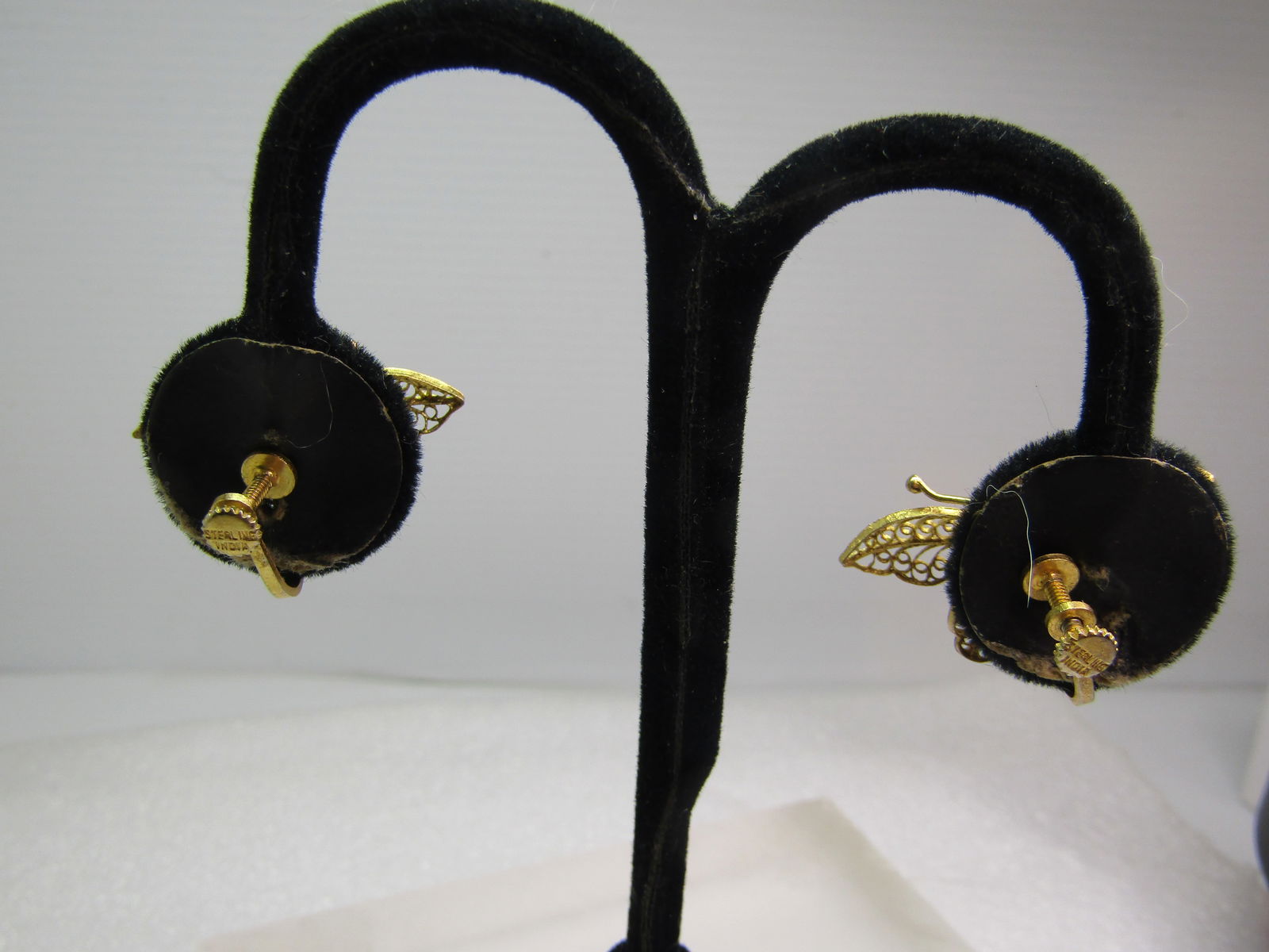 Vintage Filigree Butterfly Earrings, Screw Back, Marked Sterling, India, 1960's-1970's - 4
