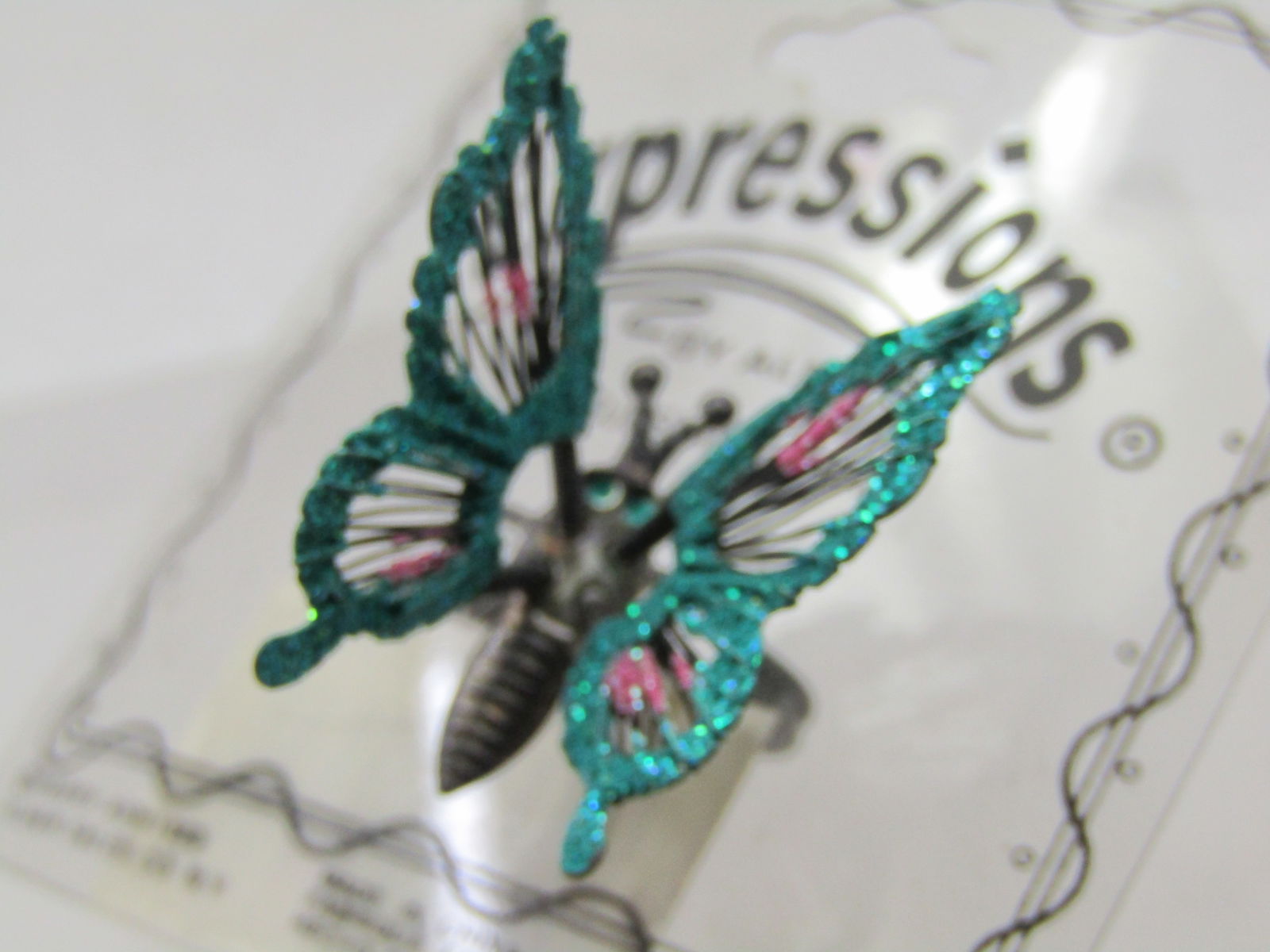 Vintage Gitter Butterfly Ring, Adjustable, Vintage New Stock - 2