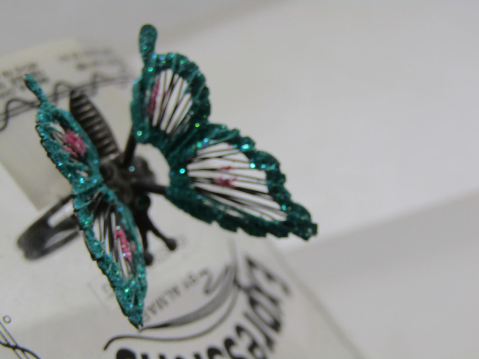 Vintage Gitter Butterfly Ring, Adjustable, Vintage New Stock - 4
