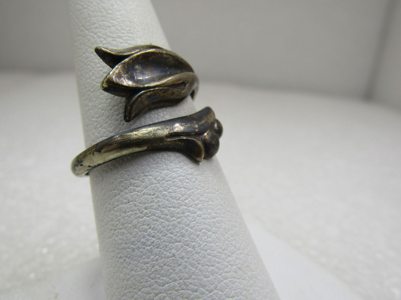 Vintage Sterling Tulip Wrap Bypass Ring, Sz. 8, Signed - 2