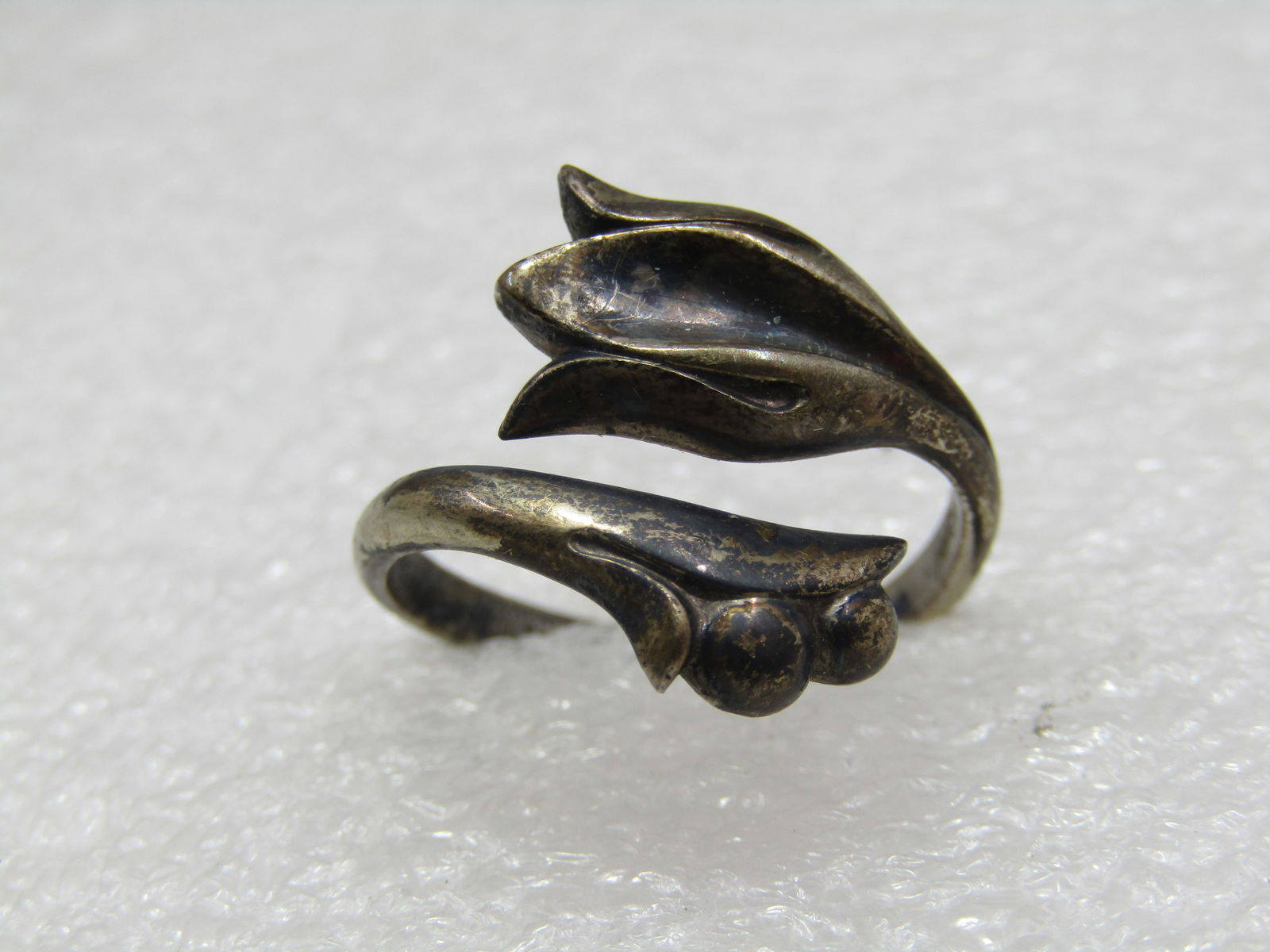 Vintage Sterling Tulip Wrap Bypass Ring, Sz. 8, Signed - 4