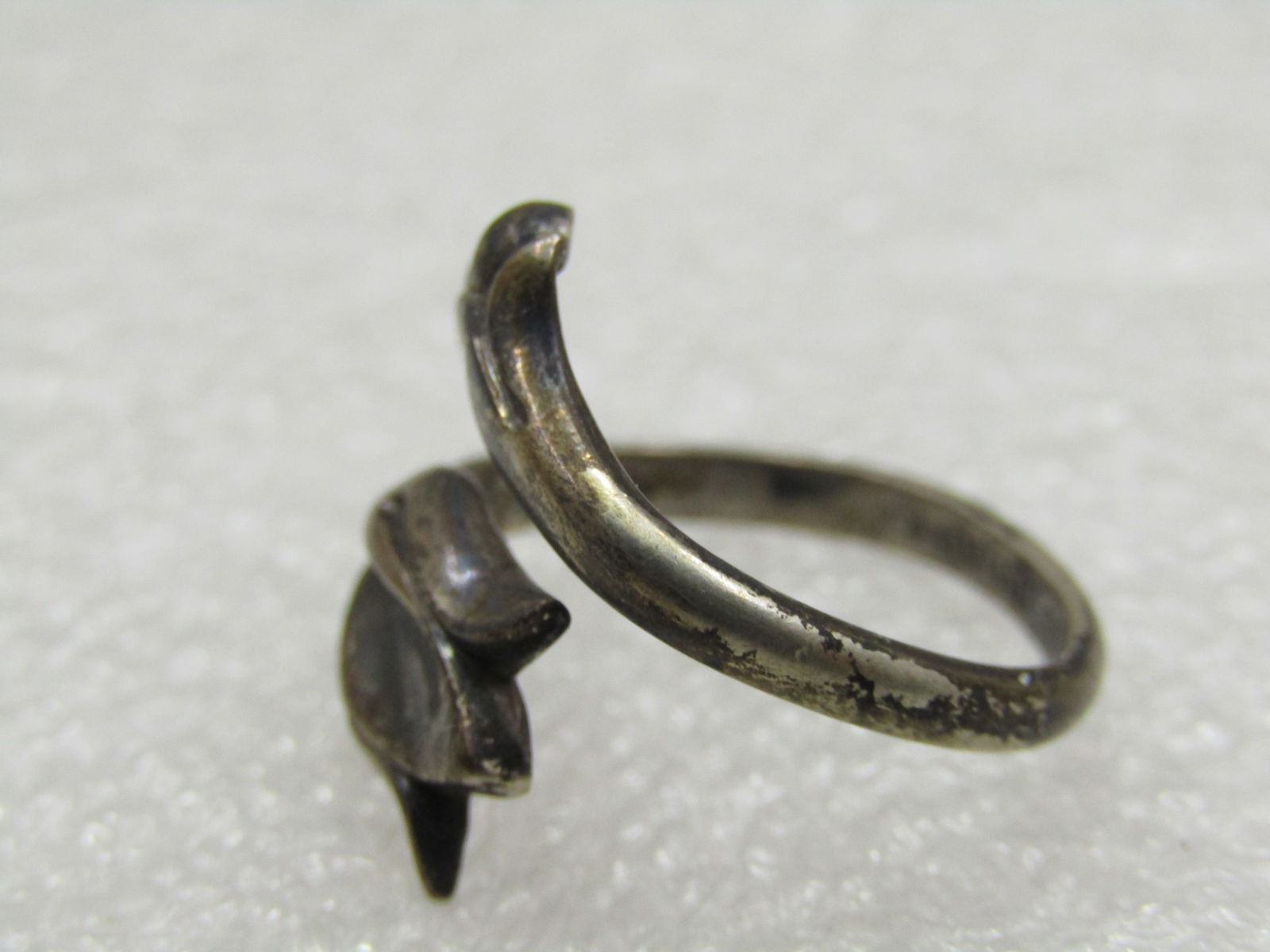 Vintage Sterling Tulip Wrap Bypass Ring, Sz. 8, Signed - 5