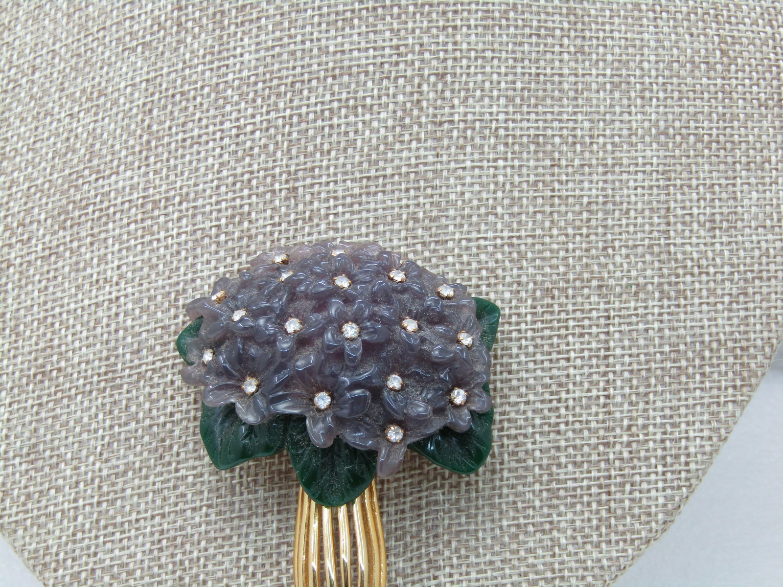 Vintage Joan Rivers Floral Statement Brooch, Clear CZ's, Pale Lavender & Green 3.25" - 2