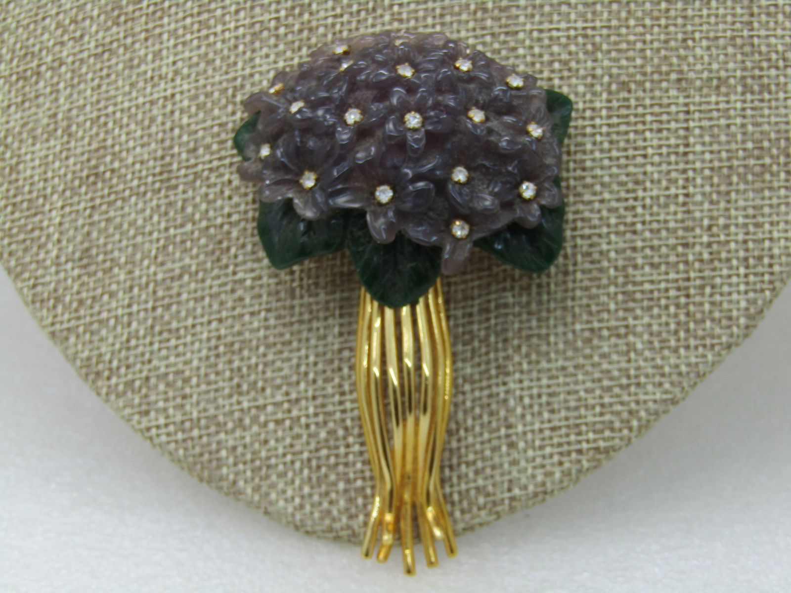 Vintage Joan Rivers Floral Statement Brooch, Clear CZ's, Pale Lavender & Green 3.25" - 3