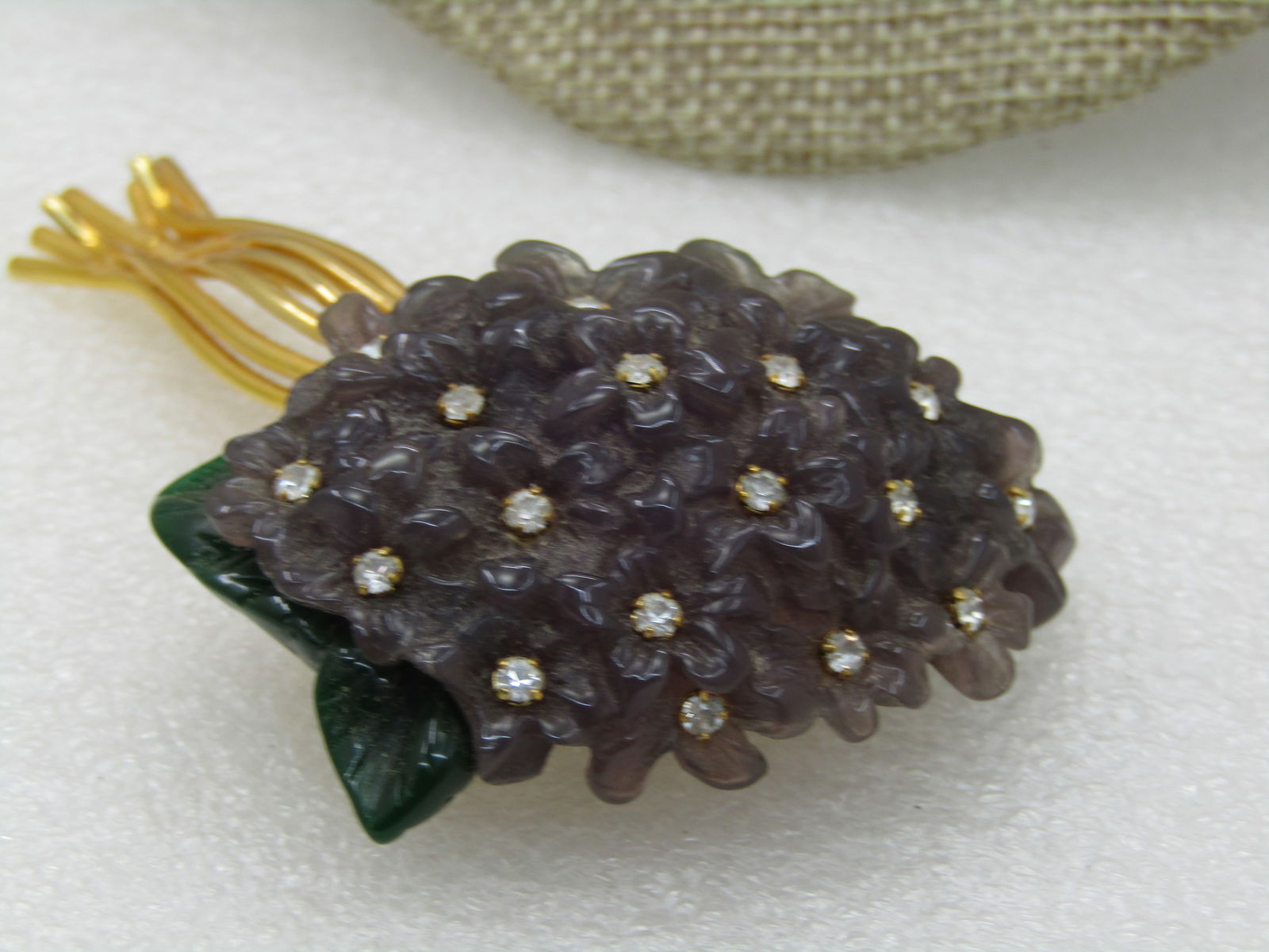 Vintage Joan Rivers Floral Statement Brooch, Clear CZ's, Pale Lavender & Green 3.25" - 4