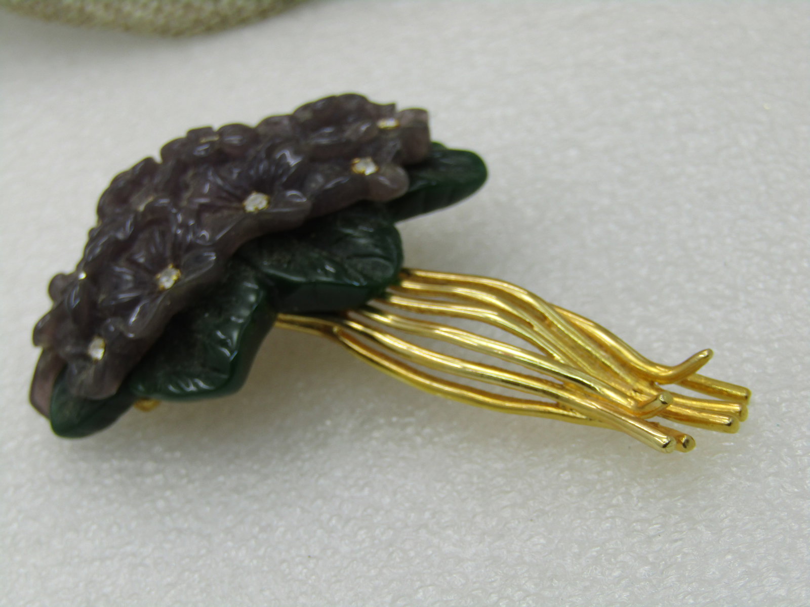 Vintage Joan Rivers Floral Statement Brooch, Clear CZ's, Pale Lavender & Green 3.25" - 6