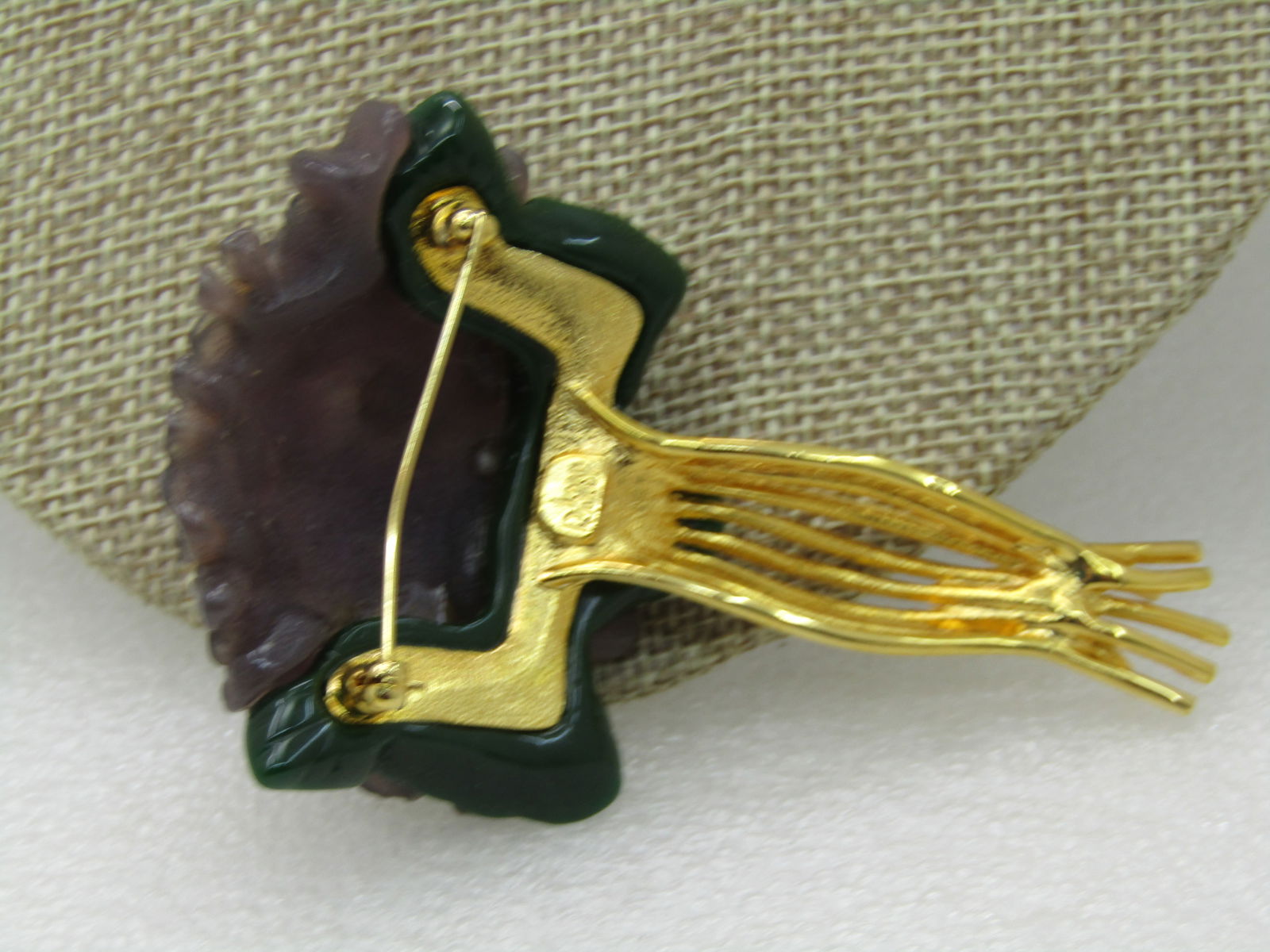 Vintage Joan Rivers Floral Statement Brooch, Clear CZ's, Pale Lavender & Green 3.25" - 7