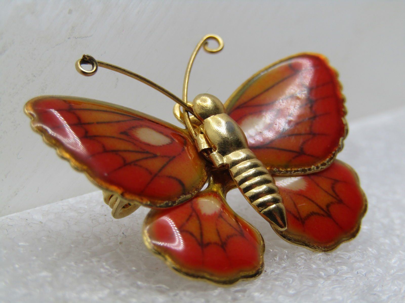 Vintage Orange Enameled Butterfly Brooch, 1960's-1980's - 3
