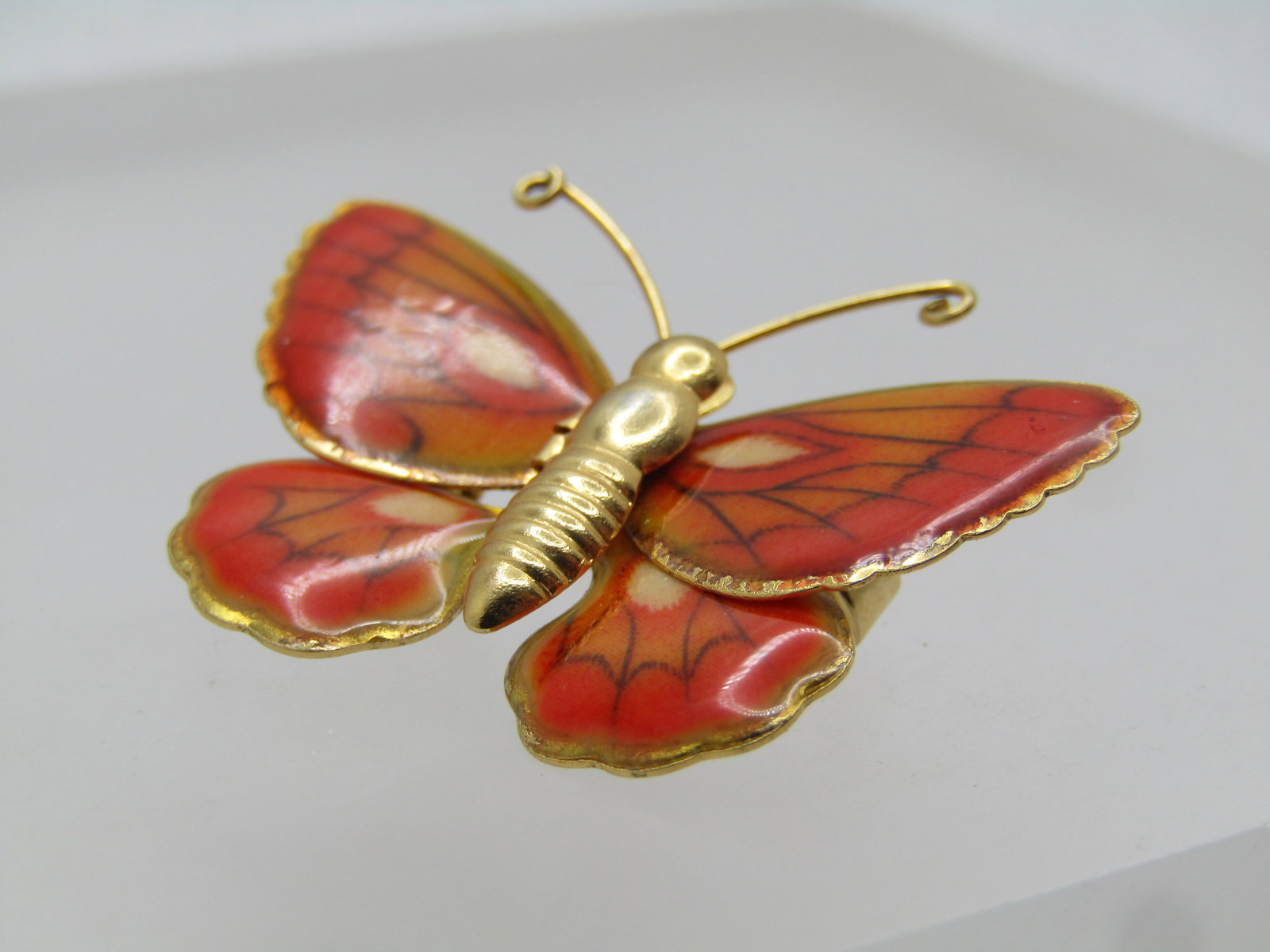 Vintage Orange Enameled Butterfly Brooch, 1960's-1980's - 5