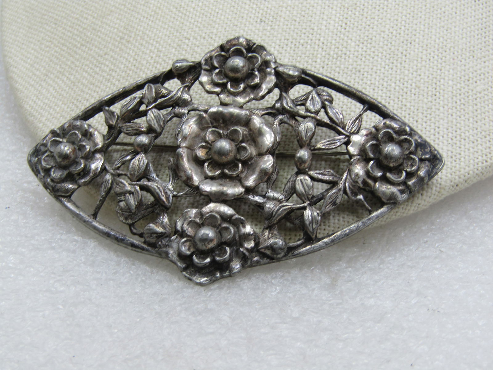 Vintage Silver Floral Brooch, 3.25" by 2.25", 1920's-1930's - 2
