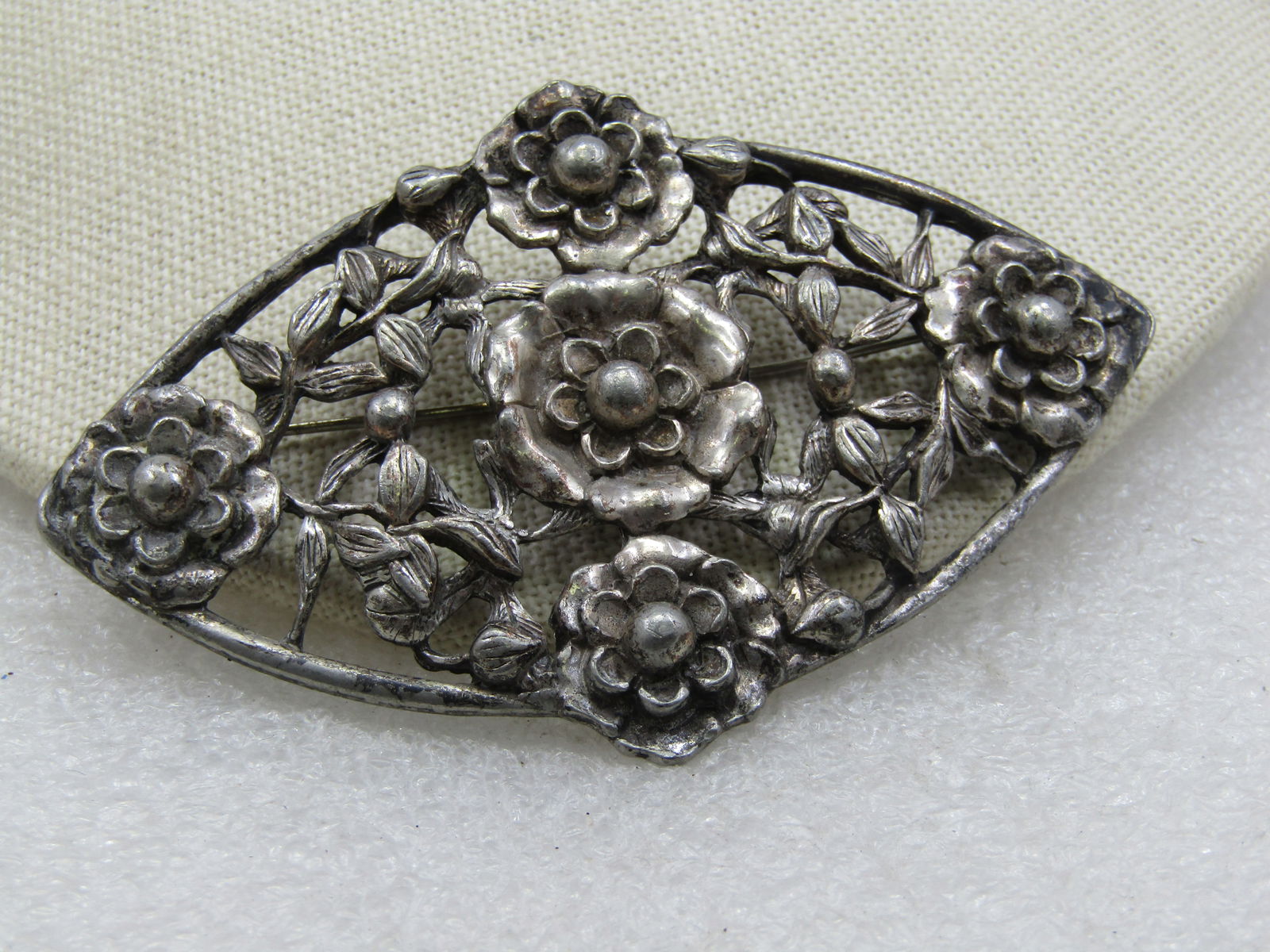 Vintage Silver Floral Brooch, 3.25" by 2.25", 1920's-1930's - 3