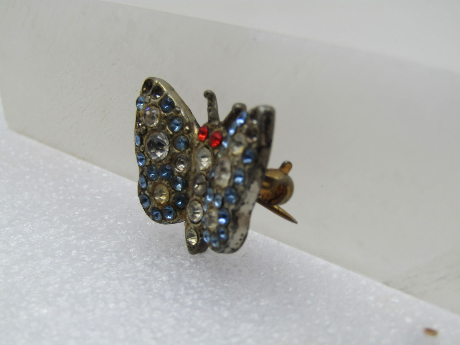 Vintage Rhinestone Butterfly Brooch, Blue/Clear/Red 1940's - 2