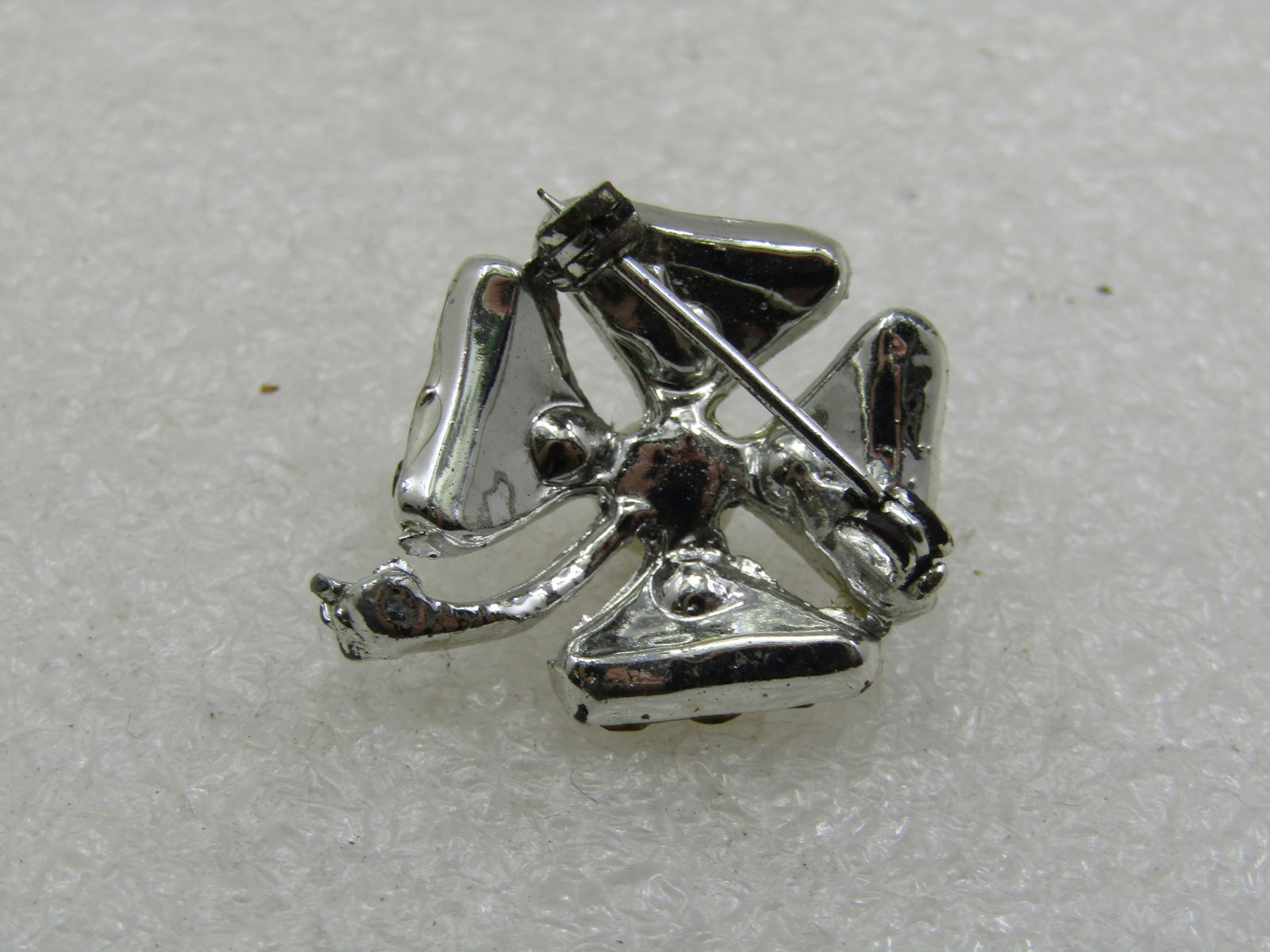 Vintage Rhinestone & Faux Pearl Four Leaf Clover Brooch, 1920's-1930's - 5