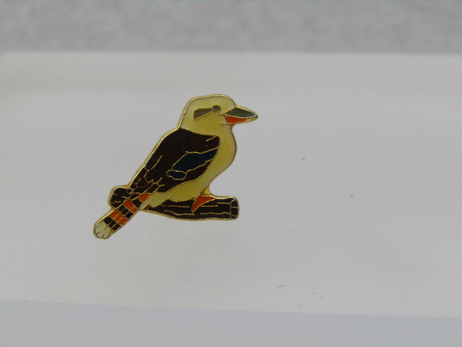 Vintage Enameled Bird on Branch Brooch, Black and Orange, Signed - 2
